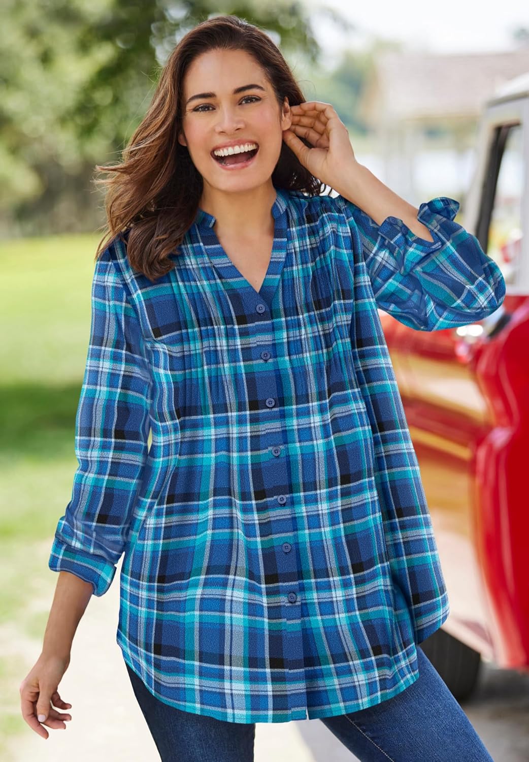 Woman Within Plus Size Pintucked Flannel Shirt - Image 2