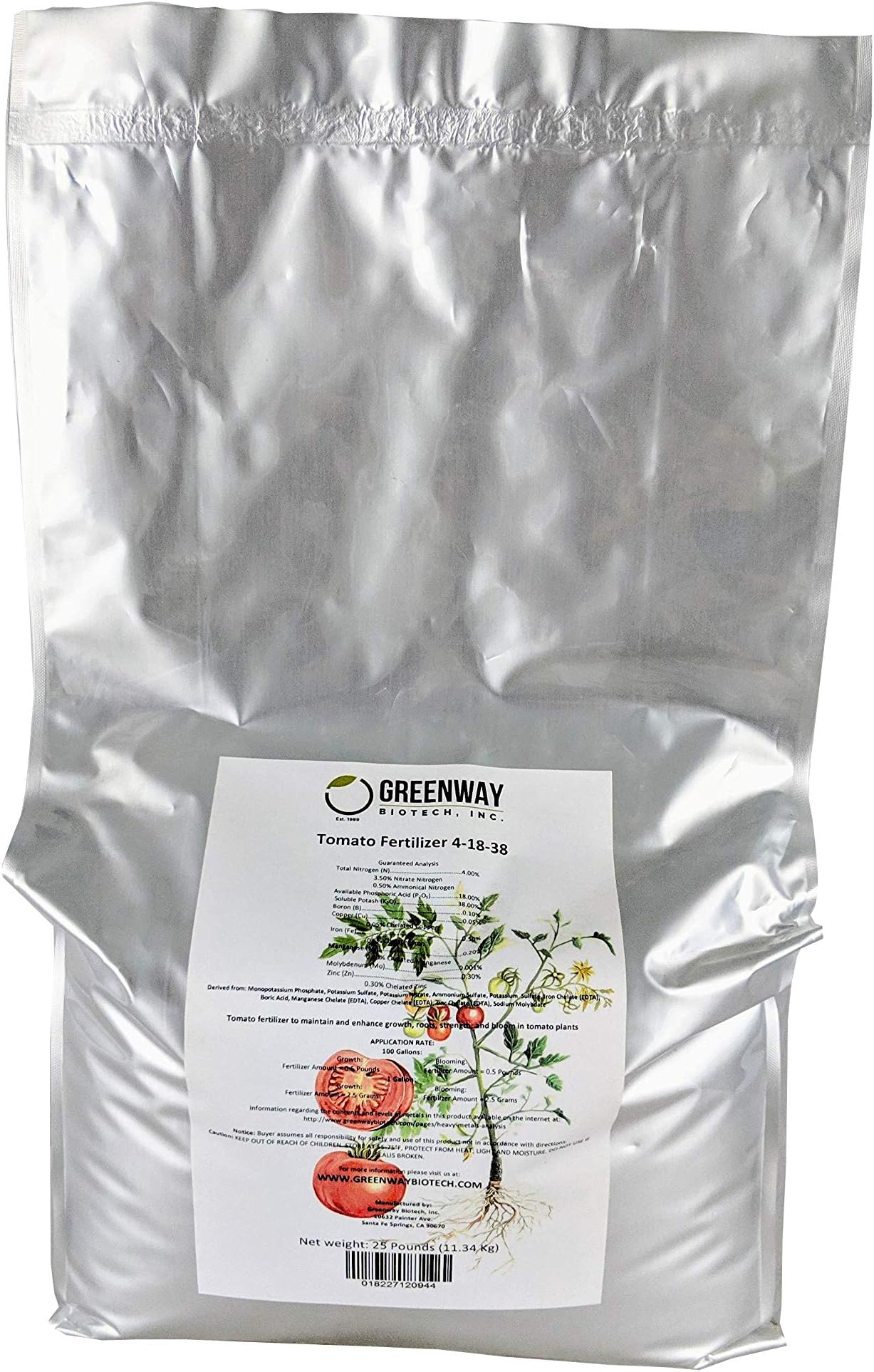 Tomato Fertilizer 4-18-38 Powder - Water Soluble with Chelated Micronutrients for Tomatoes Peppers Eggplant - Bigger Fruit Better Flavor - Hydroponics or Soil - 25 LB