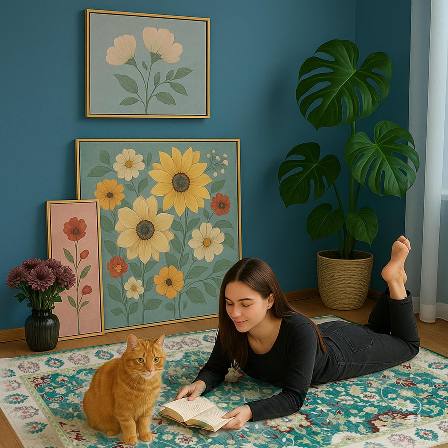 Area Rug 8x10 Machine-Washable Large Rug with Non-Slip Backing, Durable & Pet-Friendly Low Pile Carpet for Living Room, Bedroom, Dining Room, Playroom - Ideal for Families & Pet Owners(Green, 8'×10') Green 8' x 10' (Rectangular)