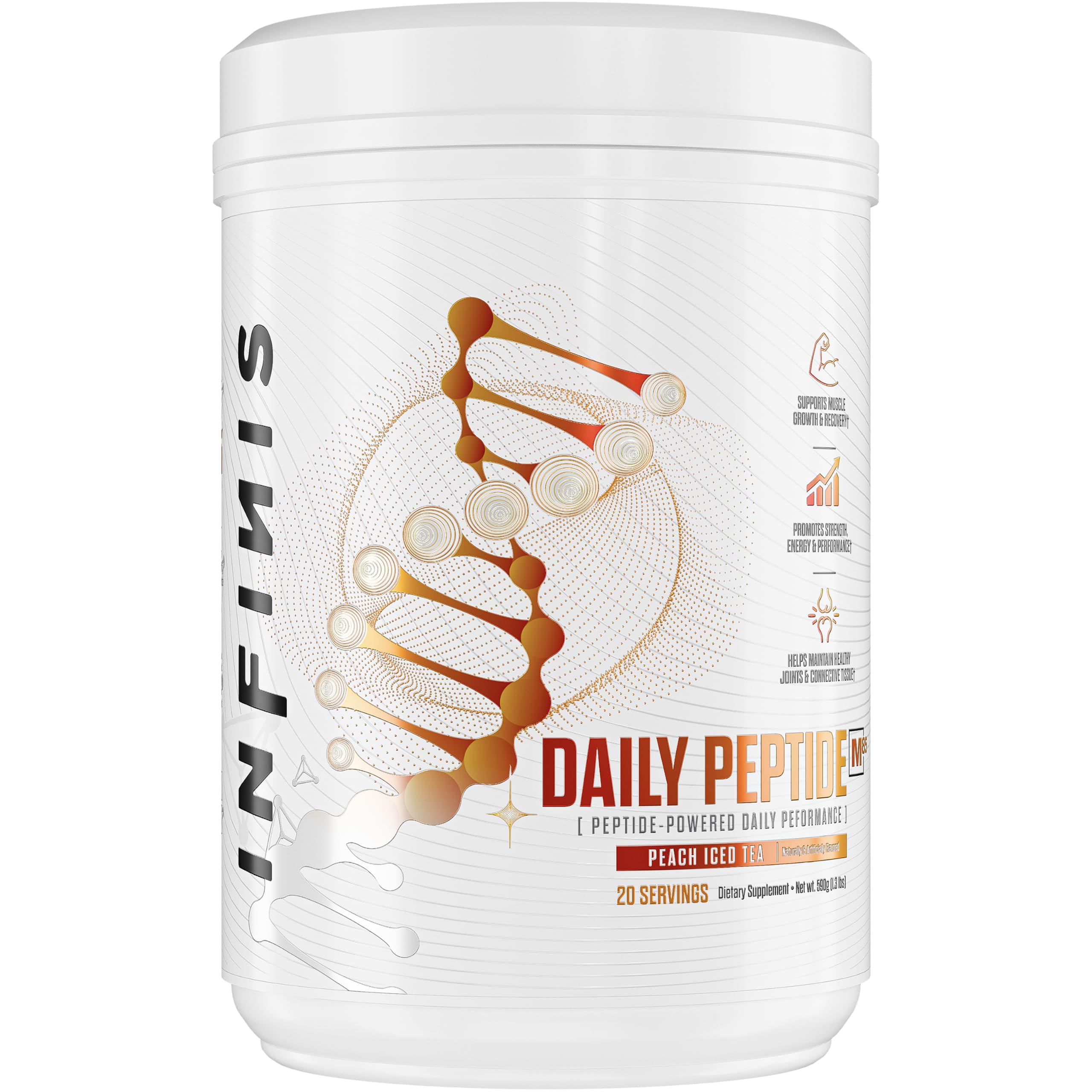 INFINIS Daily Peptide M85, suplemento pós-treino com peptídeos de colágeno, creatina, DL-185 e glutamina, 20 porções