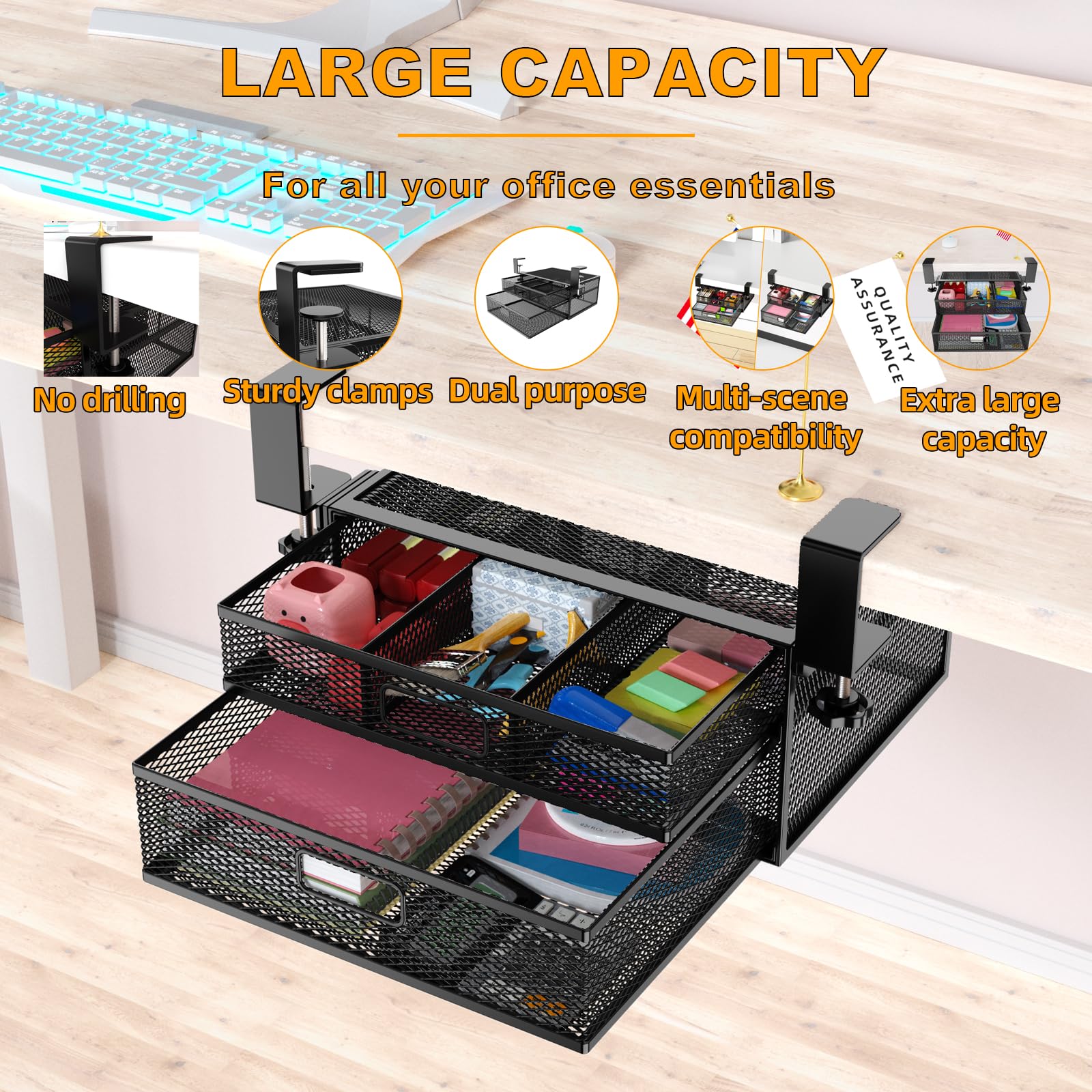 Amazon.com: SRJZMLY Under Desk Drawer Organizer No Drill Metal