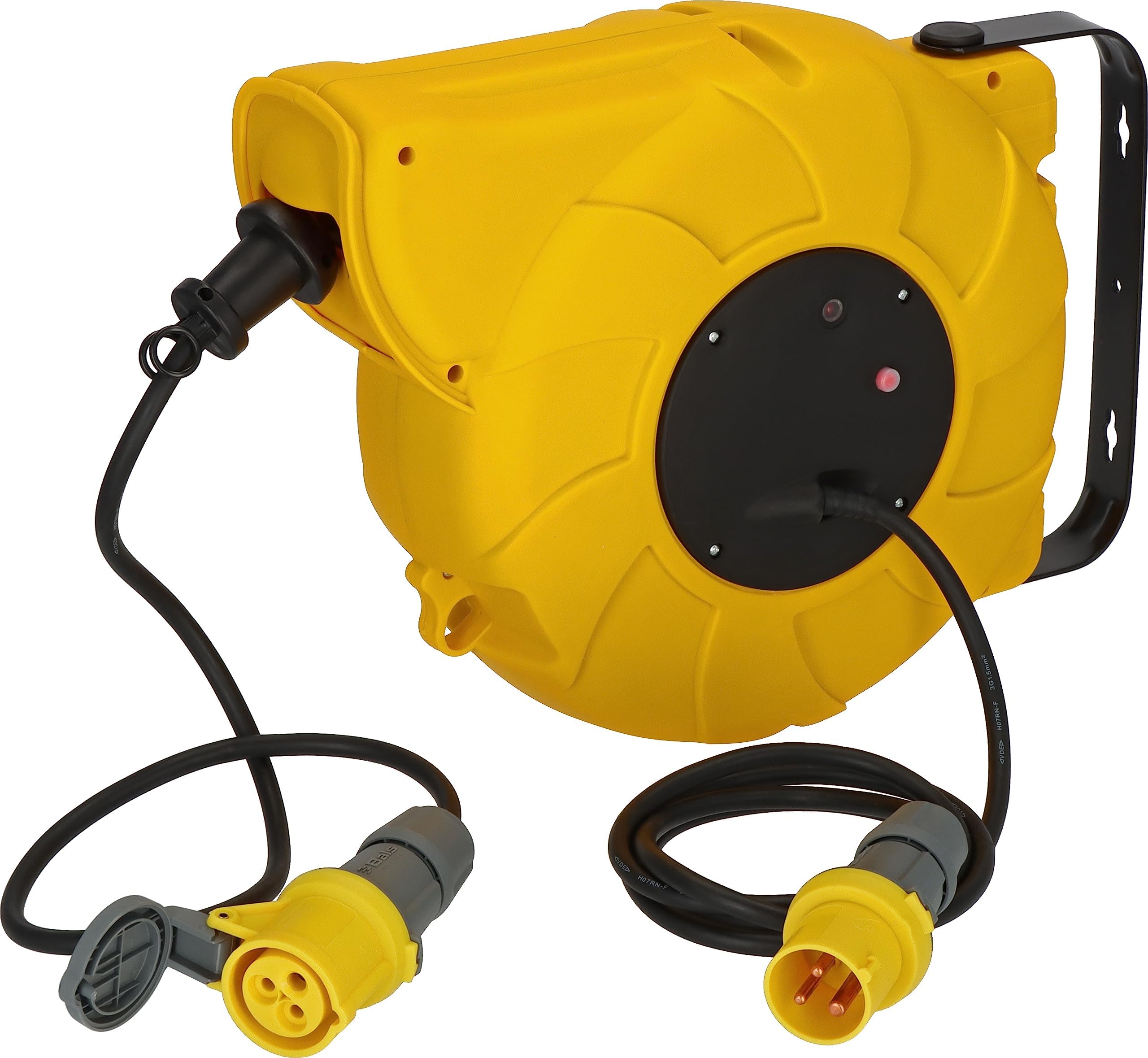 Automatic Cable Reel for Wall or Ceiling Mounting (16 m Retractable Cable, Robust Plastic Casing, IP44), Electrical Rewind, Cable Colour: Black