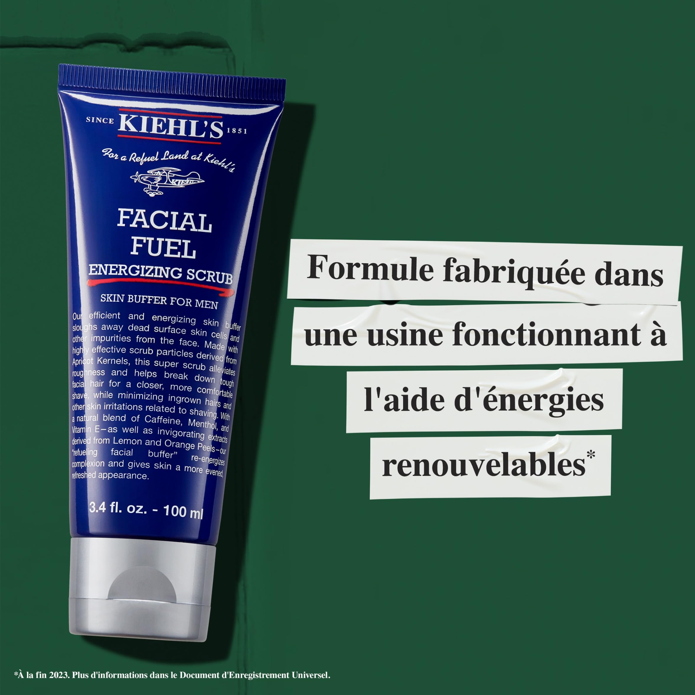 Kiehl's, Exfoliant Visage Énergisant Facial Fuel Energizing Scrub pour Hommes, Gommage Nettoyant Visage, Élimine les Peaux Mortes, les Impuretés et le Sébum, 100 ml