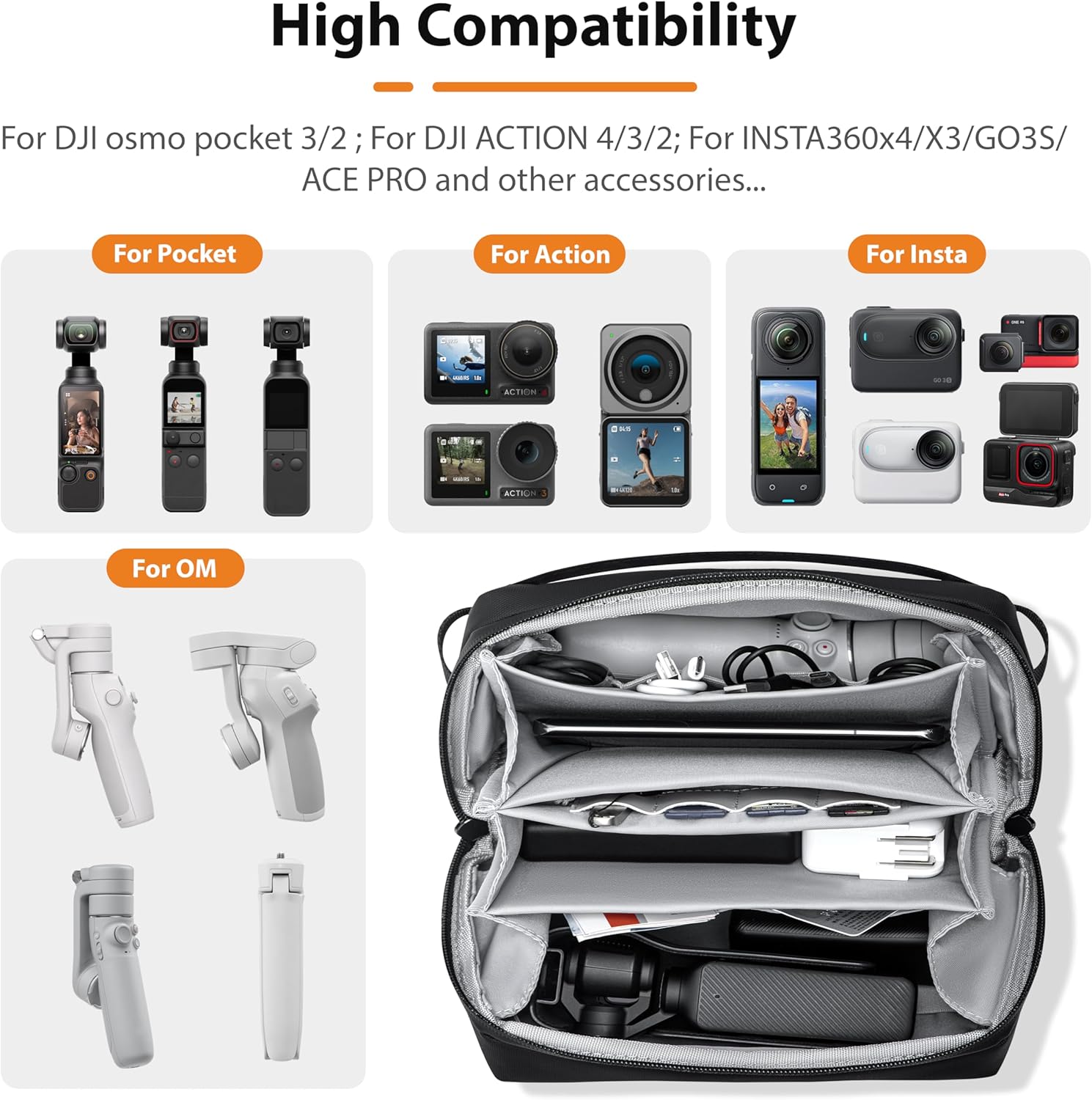 Tomat Osmo Pocket 3 Carry Bag for DJI Osmo Pocket 3/ Osmo Mobile 7P /SEAccessories, Portable Travel Large Case Waterproof Multilayer All in One Storage Bag for Insta360 Flow Pro 2 - Image 4