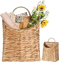 Floramill 10.5" Water Hyacinth Hanging Basket - Foldable Handle Wall Organizer for Flowers, Plants, Mail & Farmhouse Decor