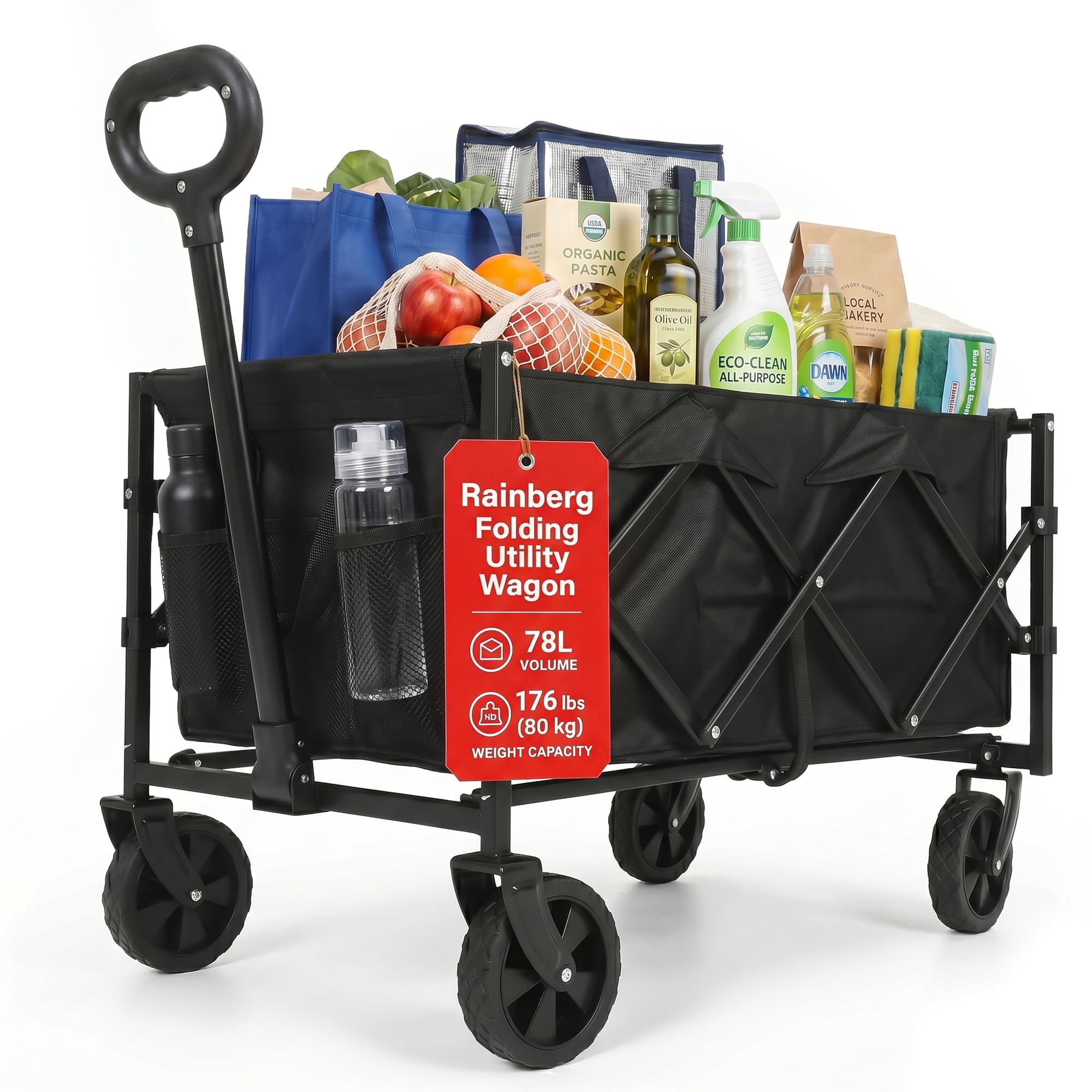 Rainberg Festival Trolley on Wheels, Folding Utility Wagon, 176 lbs Capacity, Collapsible Cart For Garden, Beach, Camping, Picnic Use.