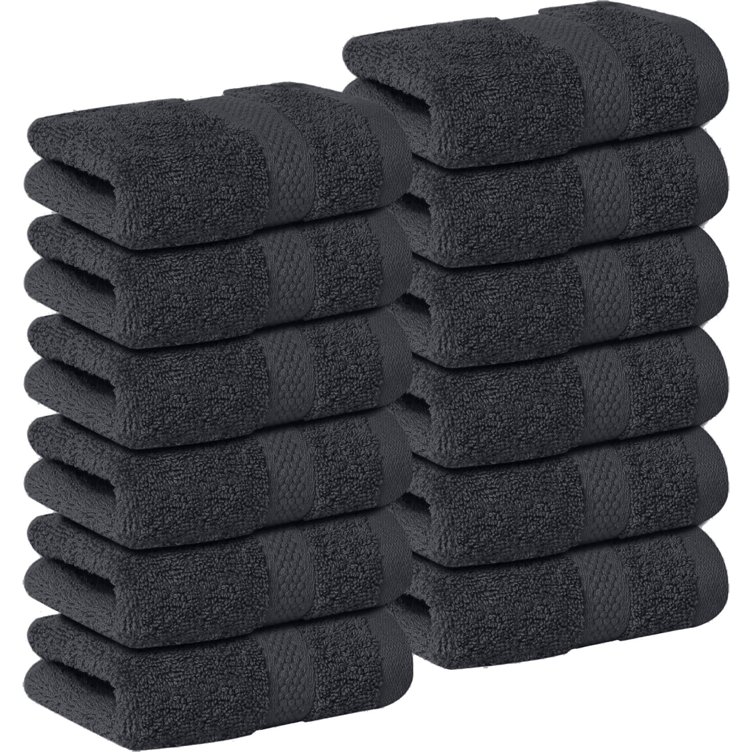 DAN RIVER 12-Pack Premium 100% Cotton Dark Gray Face Towels for Bathroom - Reusable Face Wash Cloths for Showering 12x12 Inches - 550 GSM Super Soft &amp; Absorbent Luxury WashCloths for Body, Spa &amp; Gym