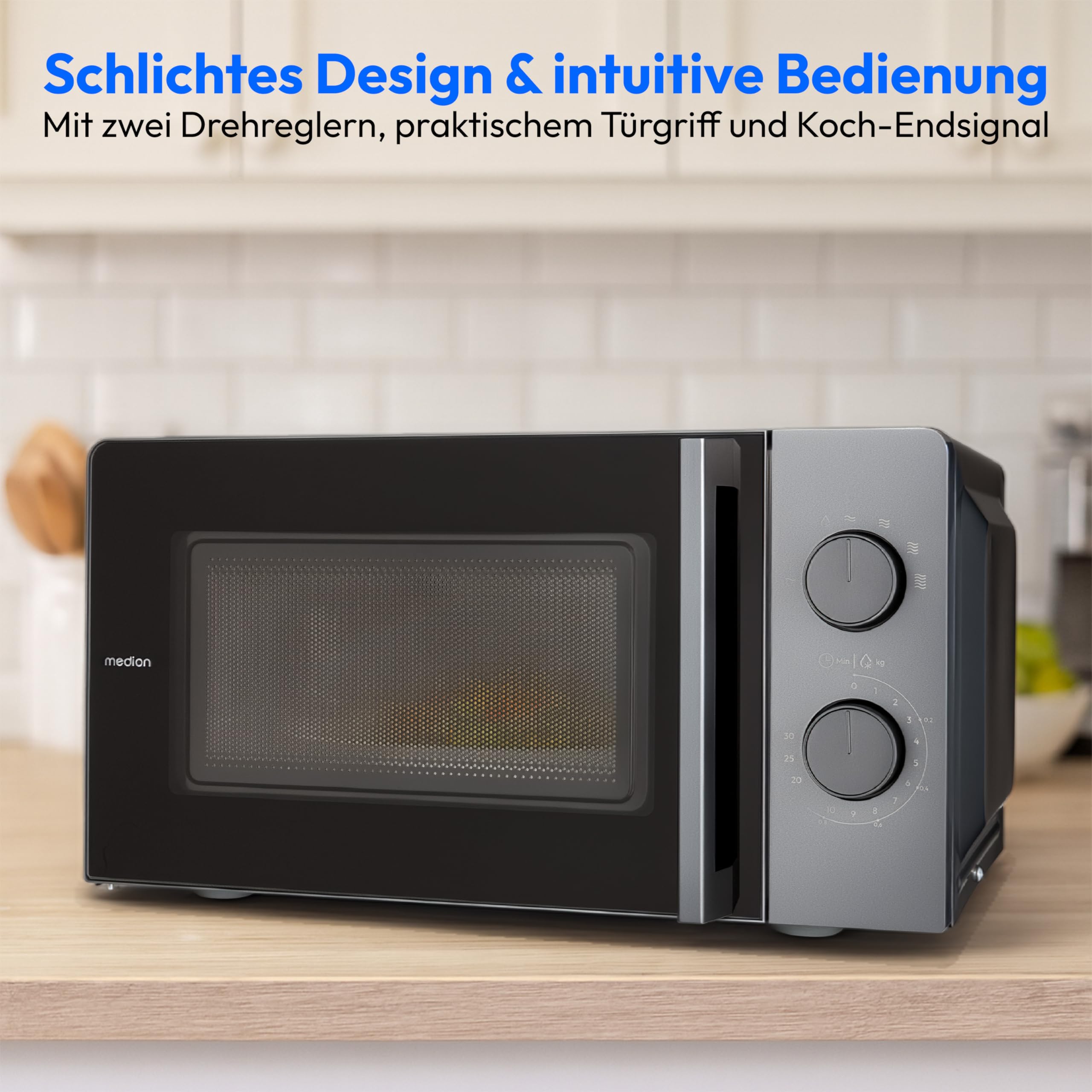 MEDION Mikrowelle klein (17 Liter, 700 Watt kompakt und platzsparend, 5 Mikrowellenstufen, Auftaufunktion, Timerfunktion, MD12211) grau [MODELL 2025]