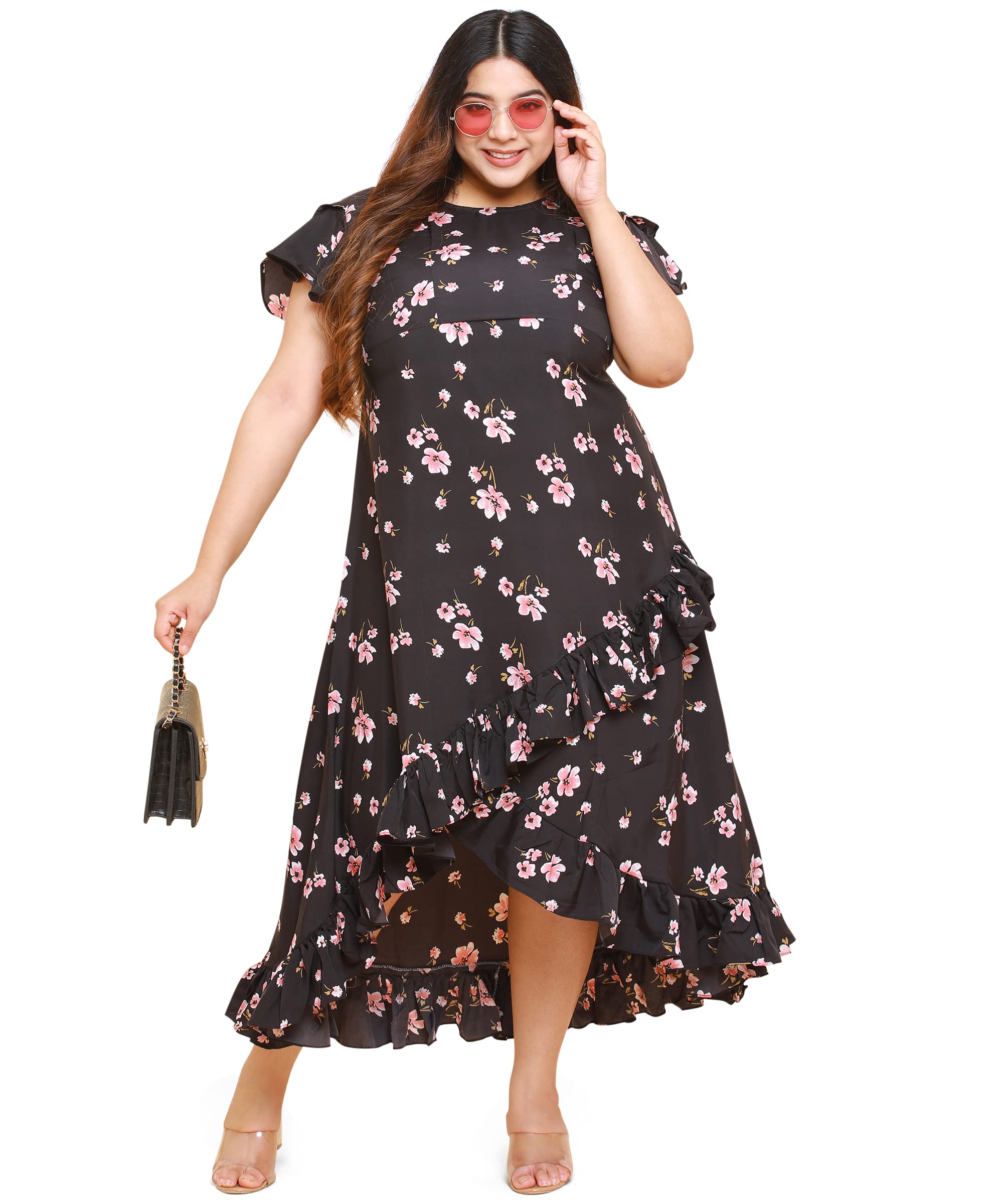 Oomph! Women's Western & Fusion Wear Crepe Wrap Maxi Dress - Black