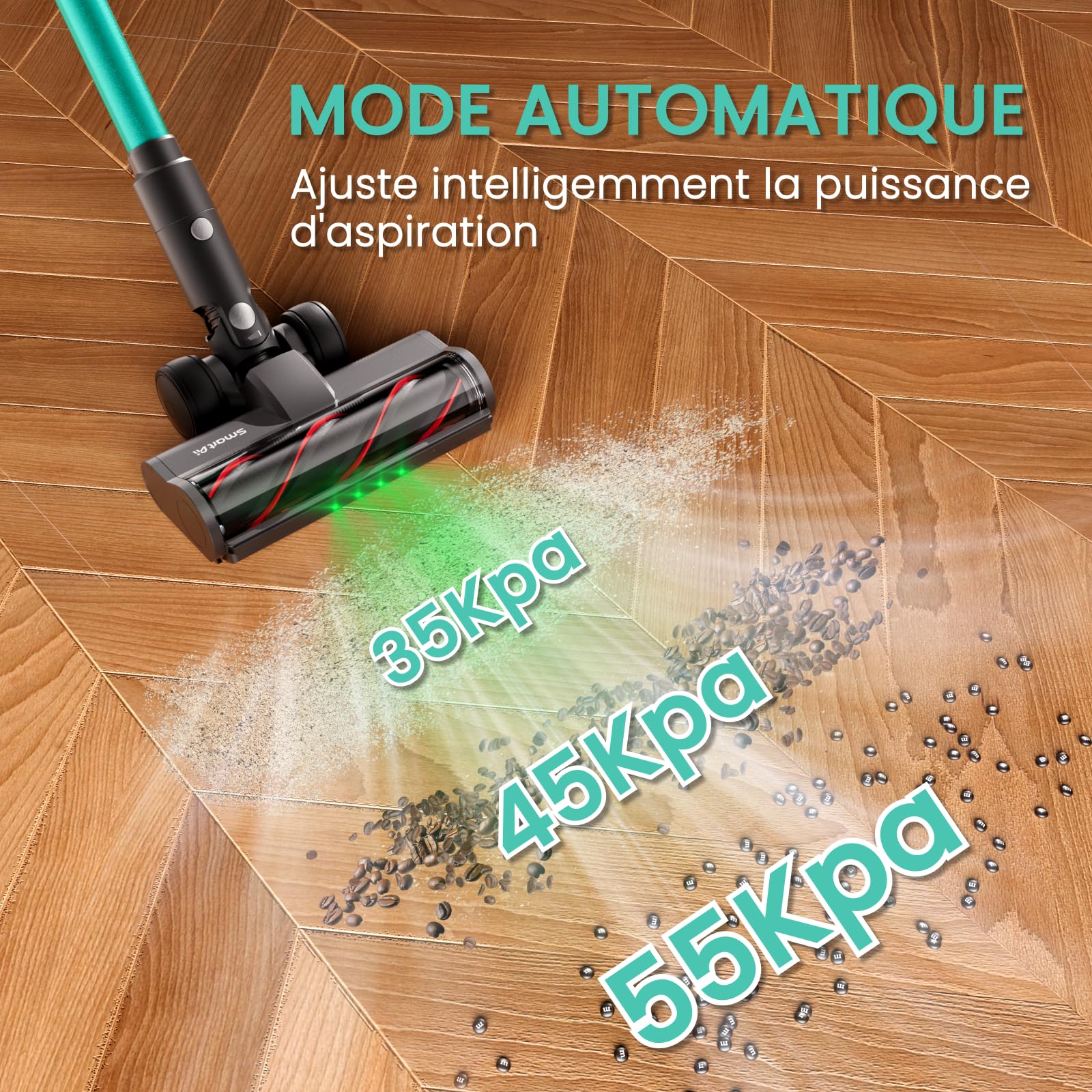 V5 Aspirateur Balai sans Fil, 55Kpa/600W/80Mins Aspirateur sans Fil Puissant, Autoportant Aspirateur Balai, Autonomie Ultra-Longue pour Tapis, Sols Durs, Poils d'animaux