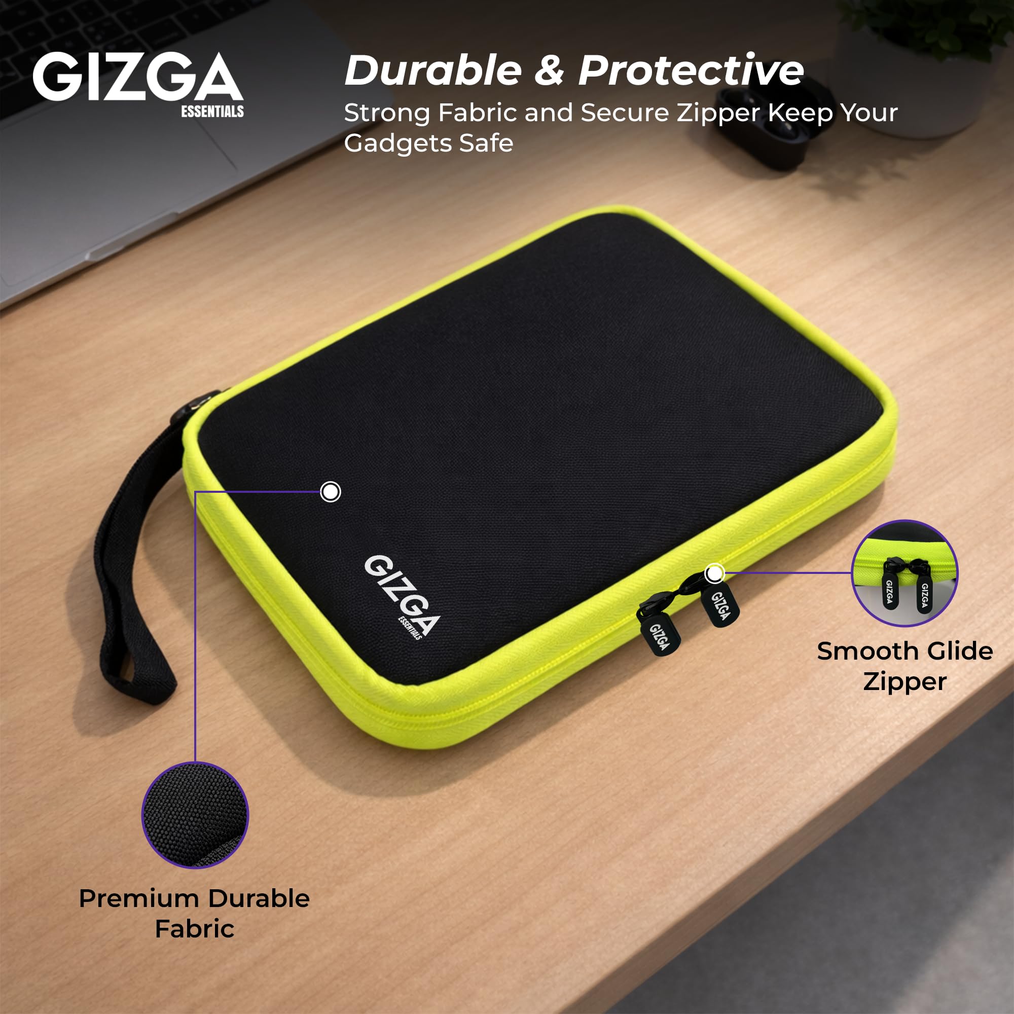 GIZGA Essentials Hard Shell Gadget Organizer Case | Travel Electronics Accessories Bag | Cable Organizer Pouch for HDD, Power Bank, USB Cables, Chargers | Water-Resistant & Shockproof (Black) 3
