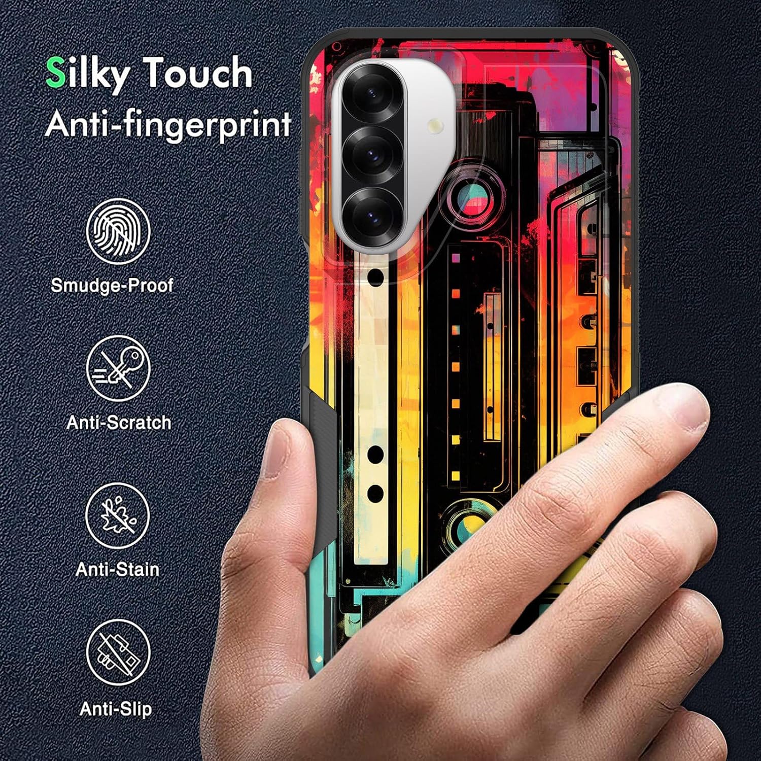 for Galaxy A26 5G Case,Dual Layer Hybrid Heavy Duty Rugged Shockproof Hard PC +Soft Silicone Protective Case for Samsung Galaxy A26 5G 6.7 inch 2025,Retro Cassette Tape image 5