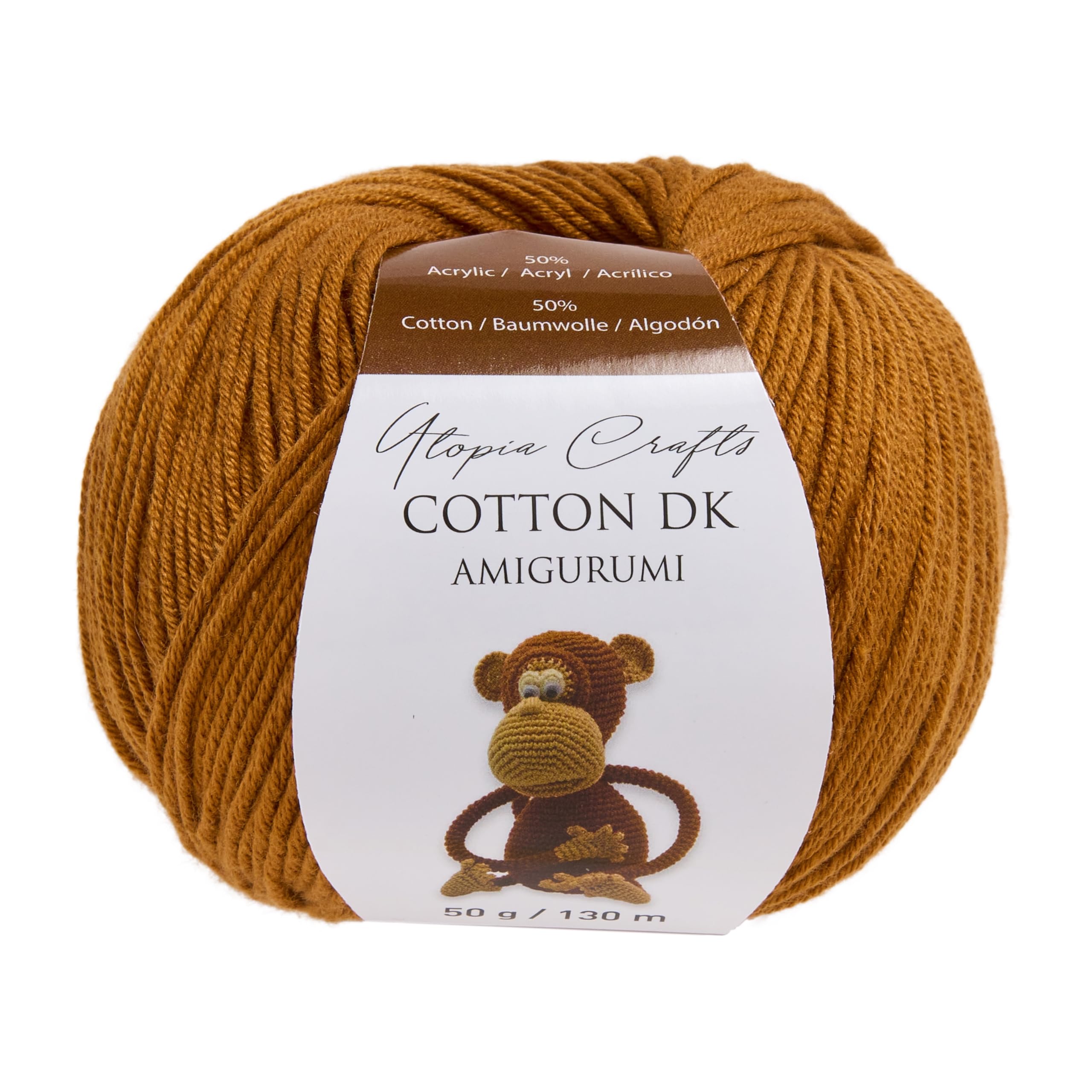 Utopia Crafts Amigurumi Cotton DK Yarn for Crochet and Knitting 50% Cotton, 50% Acrylic Blended, 50g (Light Brown)