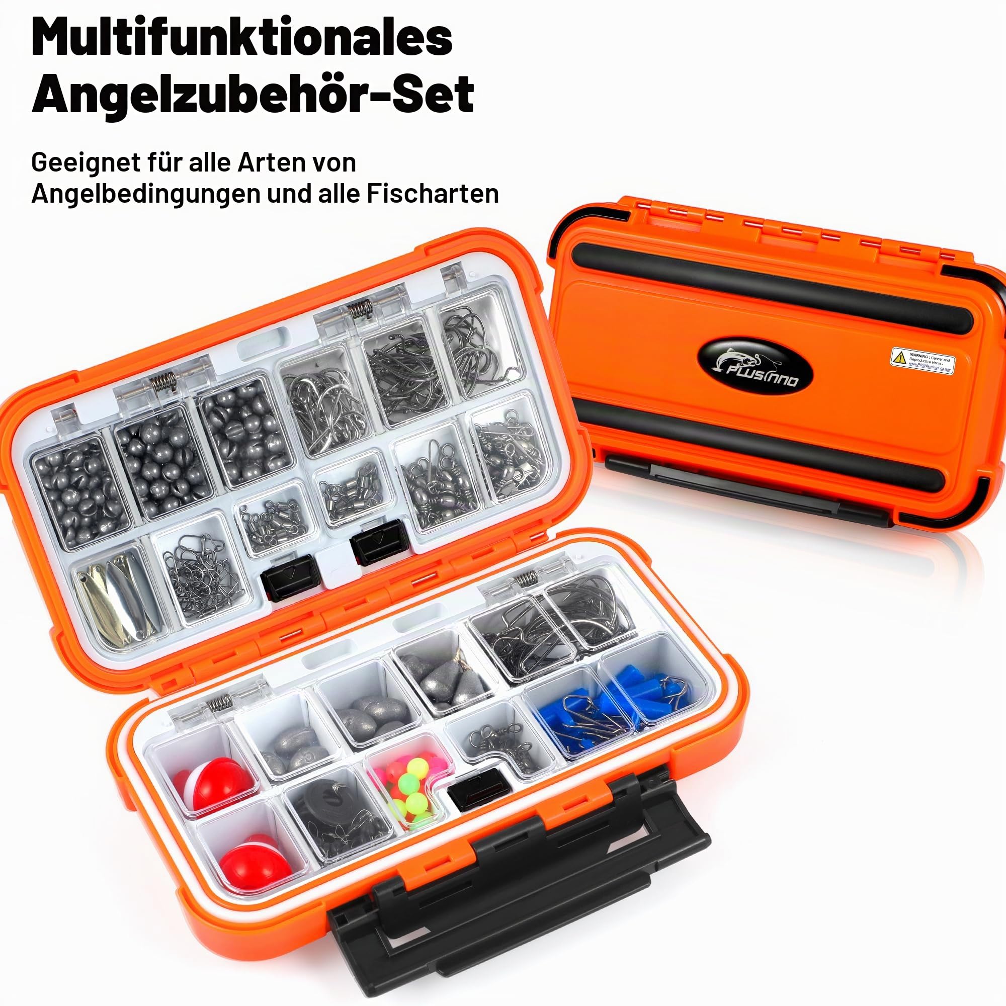 PLUSINNO 253-teiliges Angelzubehör-Set, Angelzubehör-Box mit Angelzubehör, Angelhaken, Angelgewichte, Sinker, Spinnerklinge, Angelausrüstung für Barsch, Bluegill, Crappie, Angeln