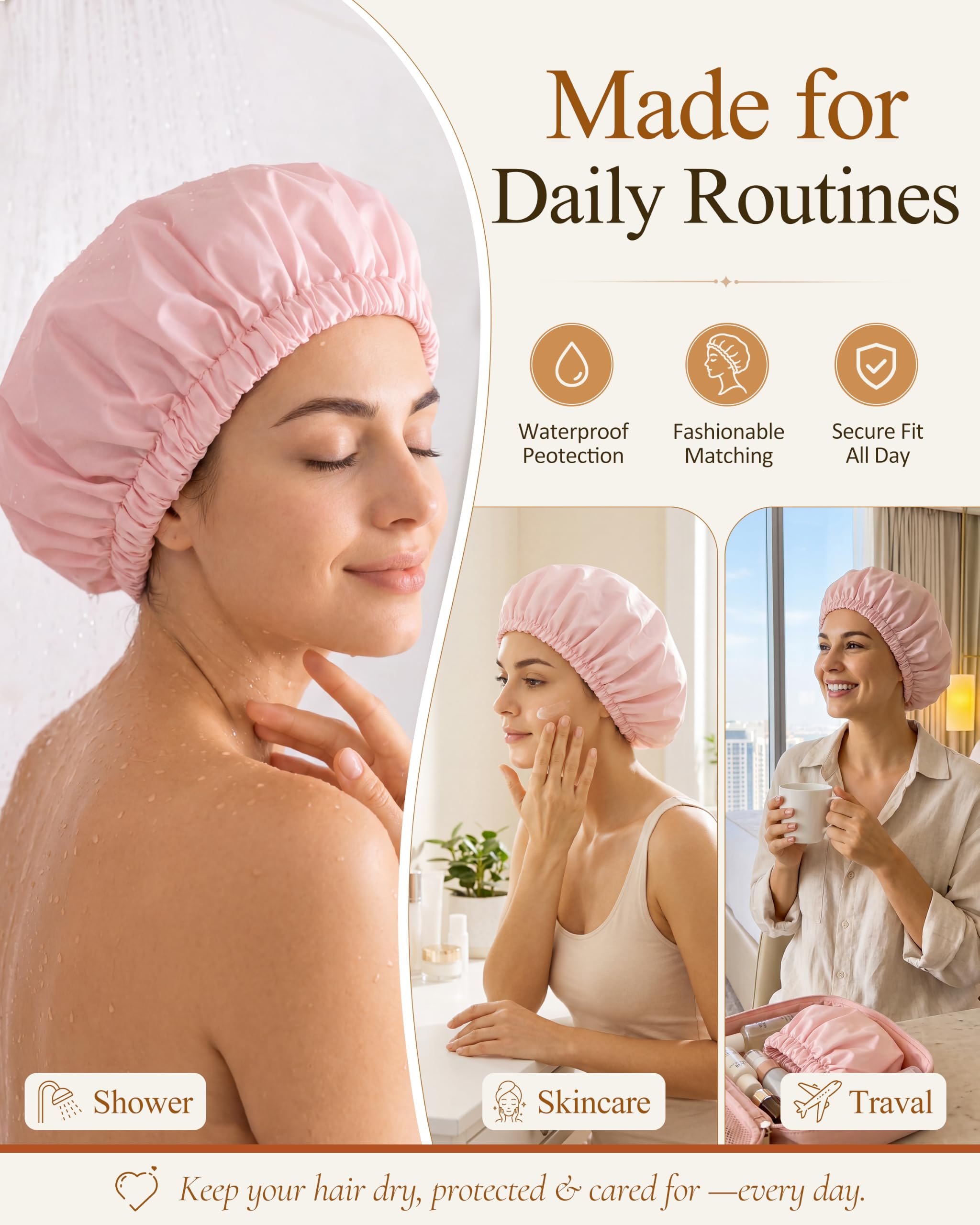 Reusable Shower Caps for Women - Waterproof & Dry Hair -4