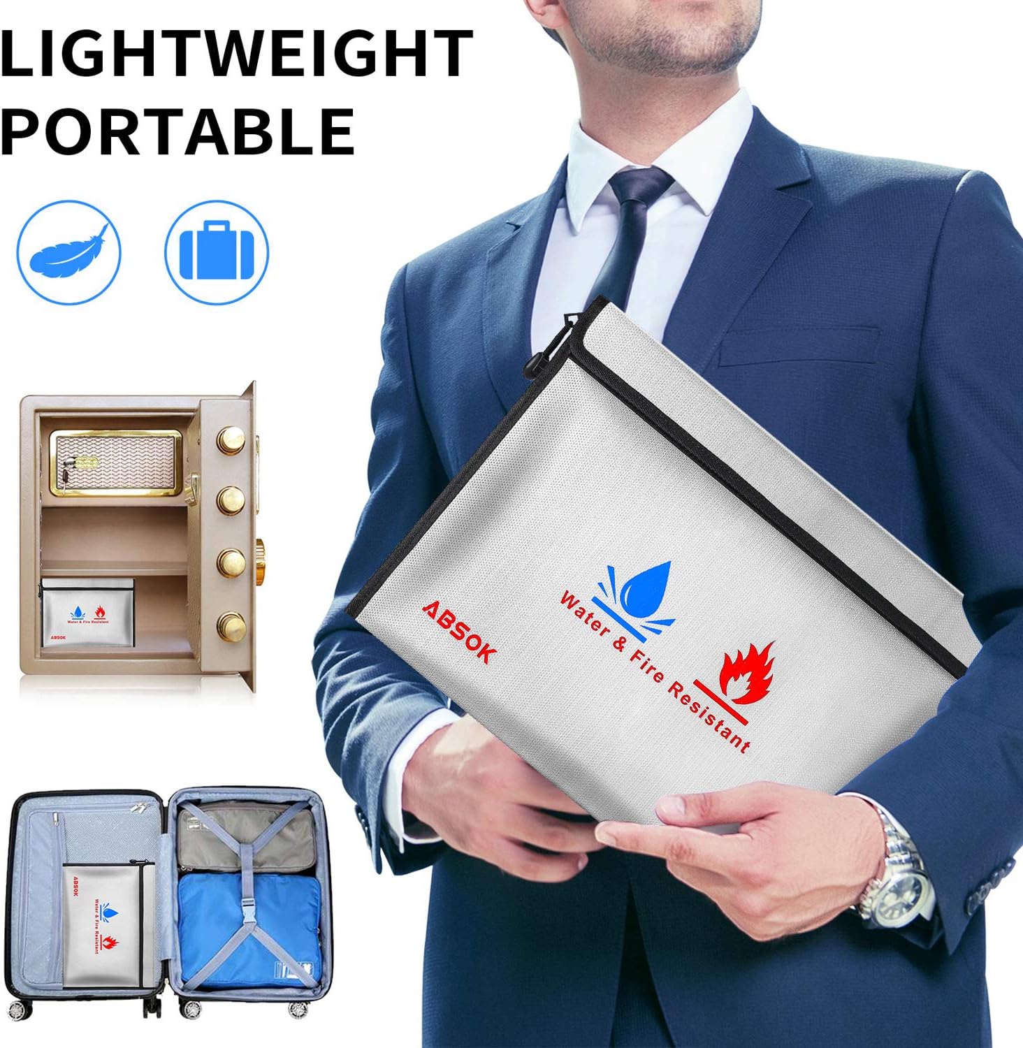 Fireproof Document Bag,Fireproof Money Safe Document Bag 15 x11 & 9x7 Inches Set Non-Itchy Silicone Coated Fire Resistant Bag Fireproof Safe Storage for Money, Documents, Jewelry and Passport