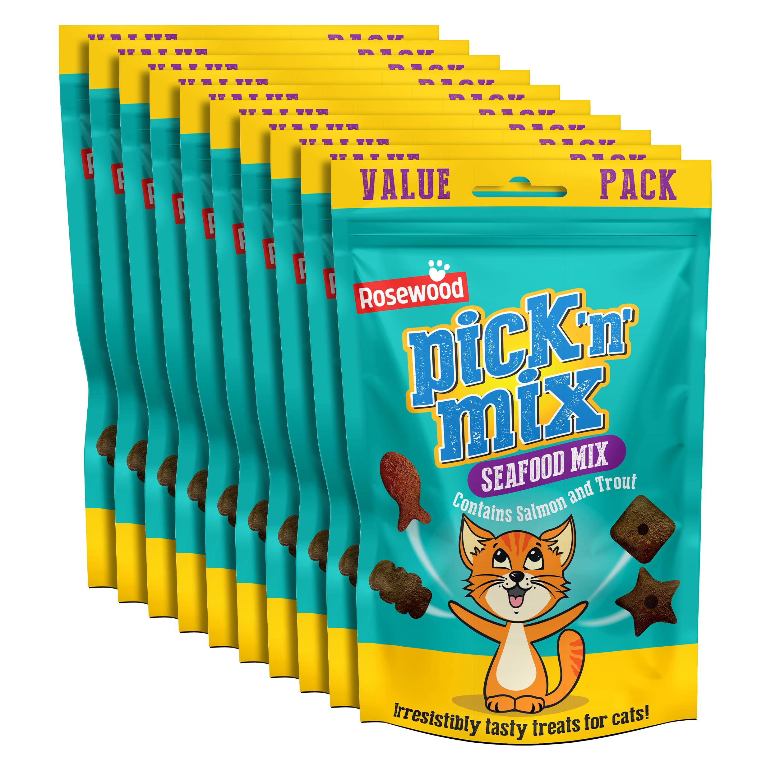 Rosewood Pick 'n' Mix Treats for Cats, Large Value Packs, Seafood Cat Treat Mix Made with Salmon and Trout