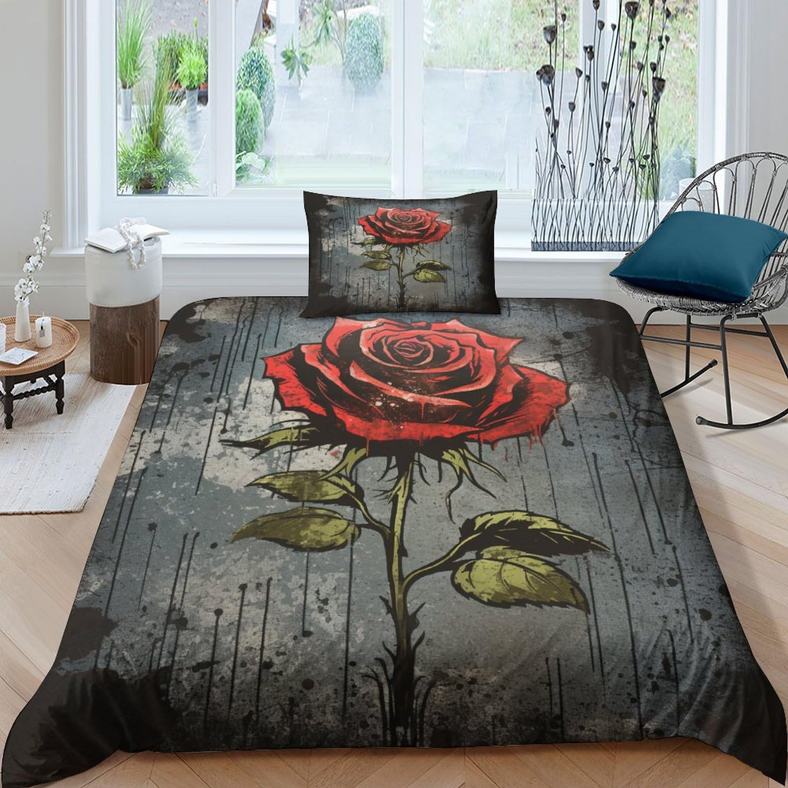 Housse de couette microfibre de qualité supérieure avec imprimé 3D floral pour lit une place
