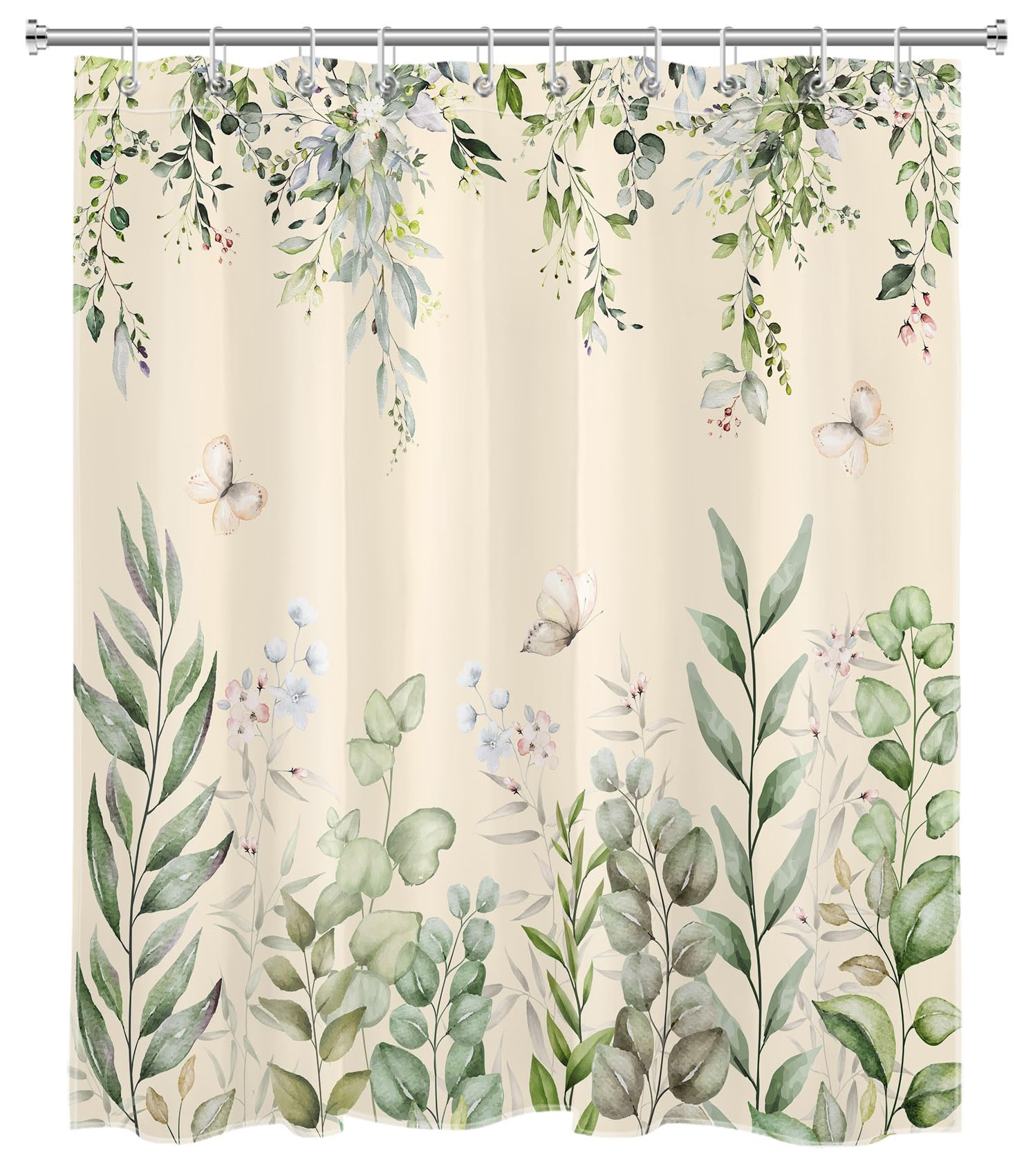 Tenda Doccia LB Floreale Girasole E Farfalla 120x175cm - Impermeabile, Antimuffa, Verde Salvia E Giallo