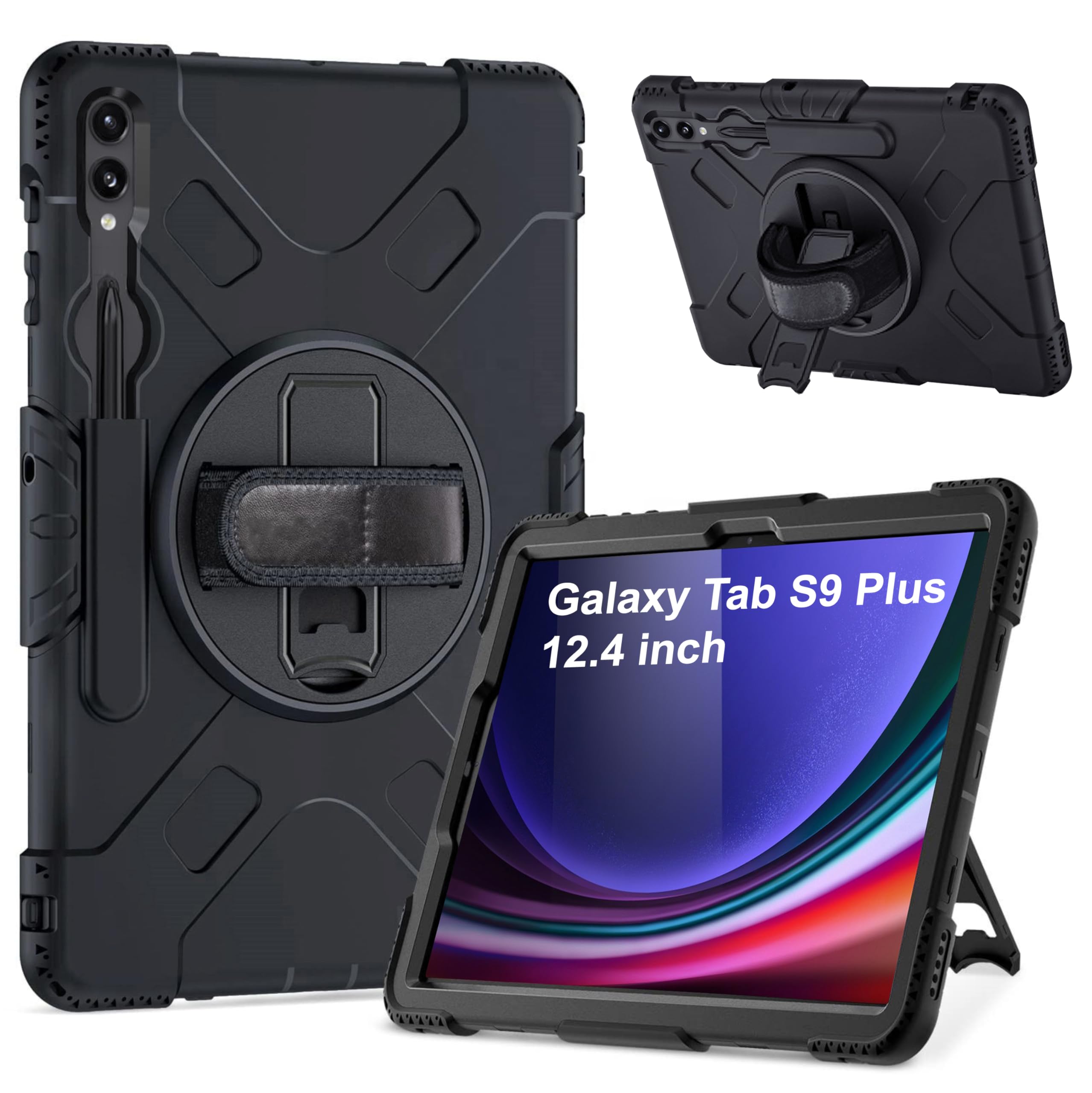 TGK Heavy Duty Hybrid Case for Samsung Galaxy Tab S9 Plus 12.4 inch Shockproof Sturdy Cover with Rotating Stand, Handle and Pen Holder Black (B0DHYJFLPD) Amazon Price History, Amazon Price Tracker