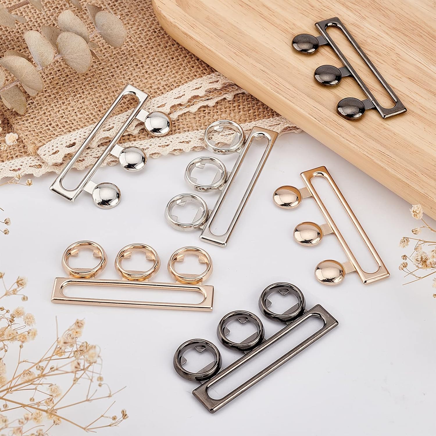 BENECREAT 3 Set 3 Colors Wide Waist Belt Eye Buckle, 2.7x1.2 Metal Hook Buckle Fastening Belt Accessories for DIY Waist Belt Hand Sewing Dress Belt Making - Image 5