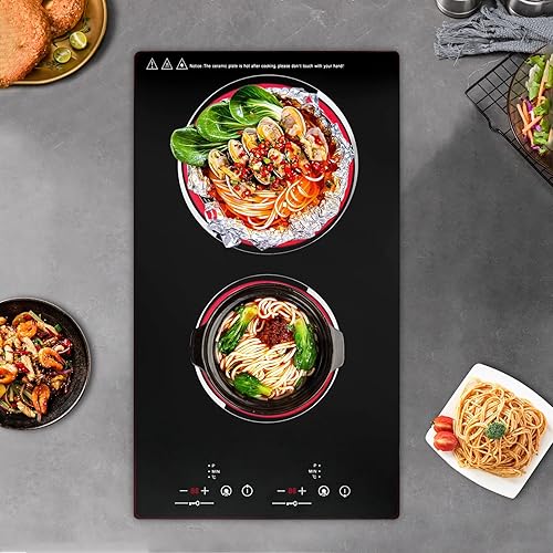 Miniatura 5 de Estufa eléctrica de cerámica, 2 quemadores, estufa eléctrica radiante con enchufe, bloqueo de seguridad para niños, control táctil del sensor,