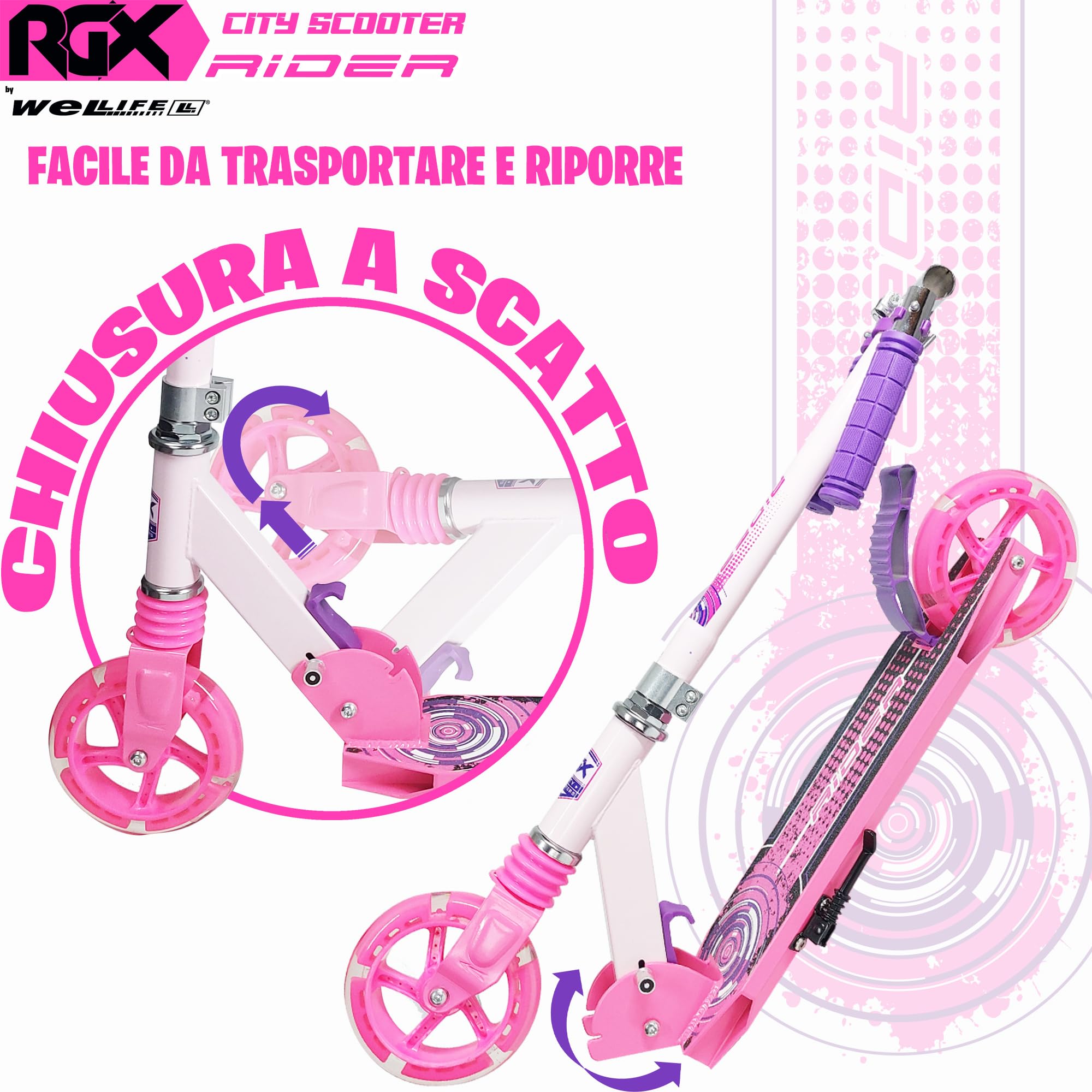 Monopattino Bambini con Ruote Grandi, 2 Freni, Manubrio Regolabile