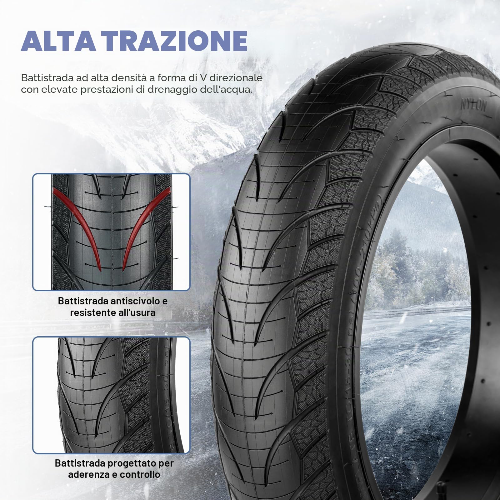 ZUKKA Pneumatici da bicicletta 20 26 pollici Fat Tire 20/26 x 4,0 pollici per e-bike, mountain bike, Heavy Duty ad alte prestazioni, resistente all'usura, per e-bike, mountain bike, mountain bike