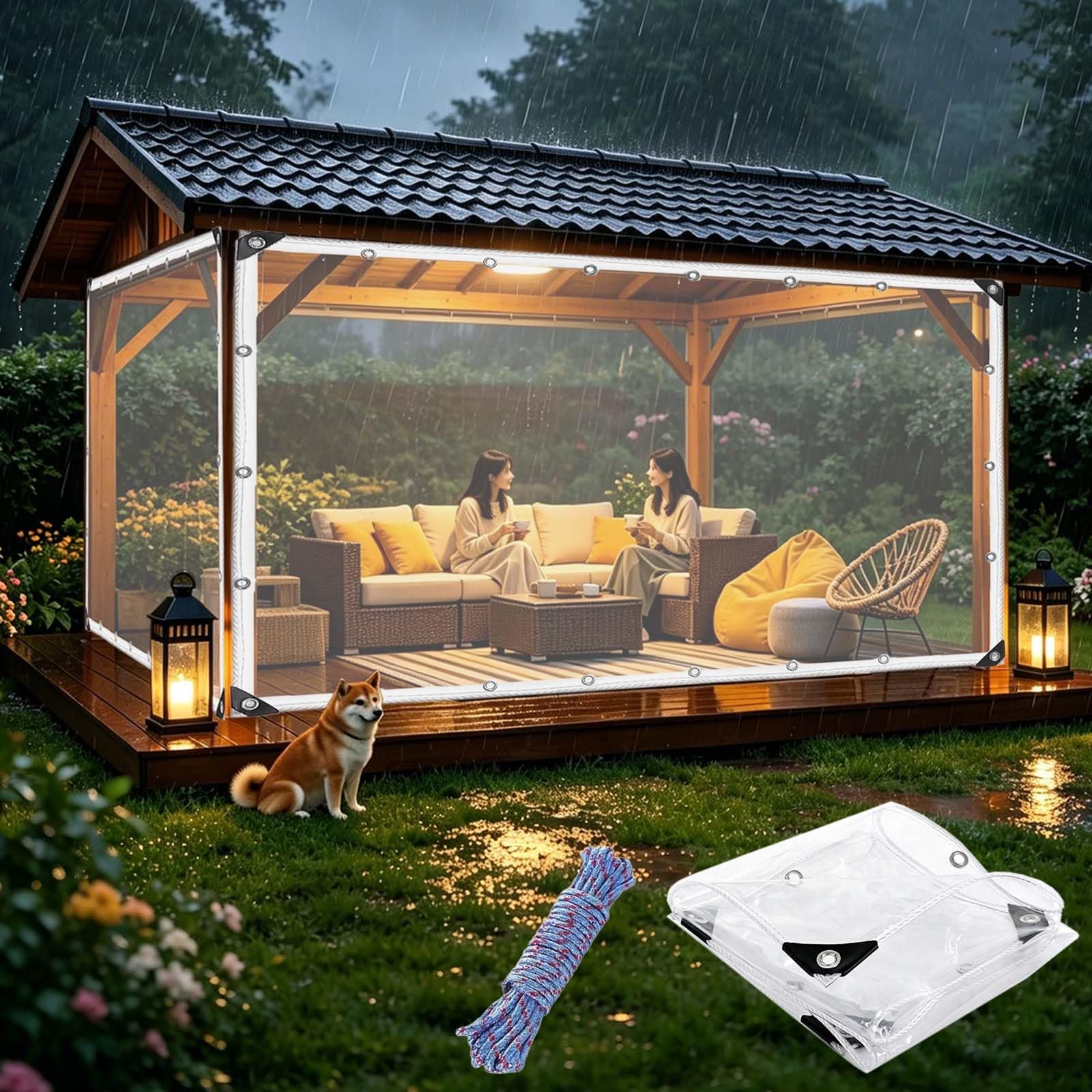 Clear Tarpaulin Waterproof 290 x 290 cm 400Gsm, with Reinforced Grommets, Include Rope PVC Clear Waterproof Tarpaulin, Transparent Tarp Cover for Pergola, Chicken Coop, transparent