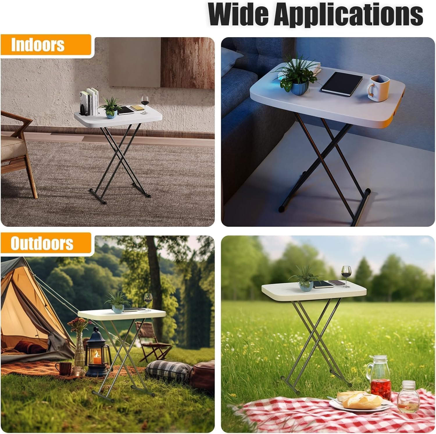 PUSHPA BAA Height Adjustable Folding Tray Table Portable White Dinner & Laptop Table Easy Storage for Living Room Bedroom Tools | Pack of 1 4