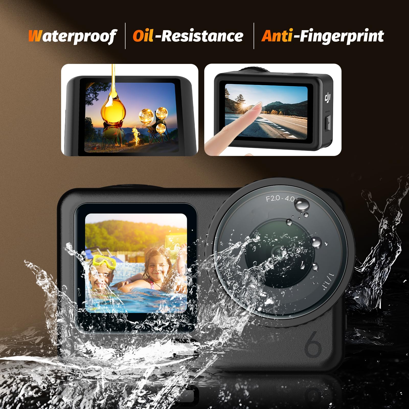 AMAZEAR Protezione Schermo per DJI Osmo Action 6, Accessori Osmo Action 6, 2 set di pellicole protettive in vetro temperato con copriobiettivo in silicone, antigraffio, antipolvere,anti-impronte/bolle