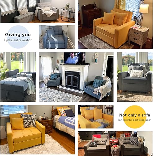 Miniatura 6 de Esright Silla futón, sofá cama extraíble 3 en 1, silla de lectura para adultos, sofá convertible con respaldo de 3 niveles para espacios pequeños,