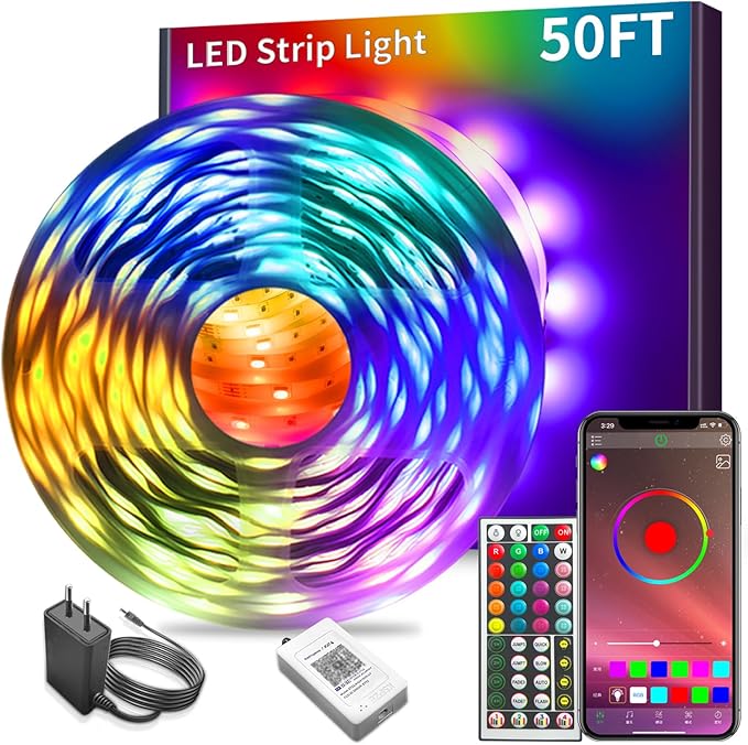 KSIPZE Led Lights for Bedroom 50ft Led Strip Lights with Remote RGB Color Changing