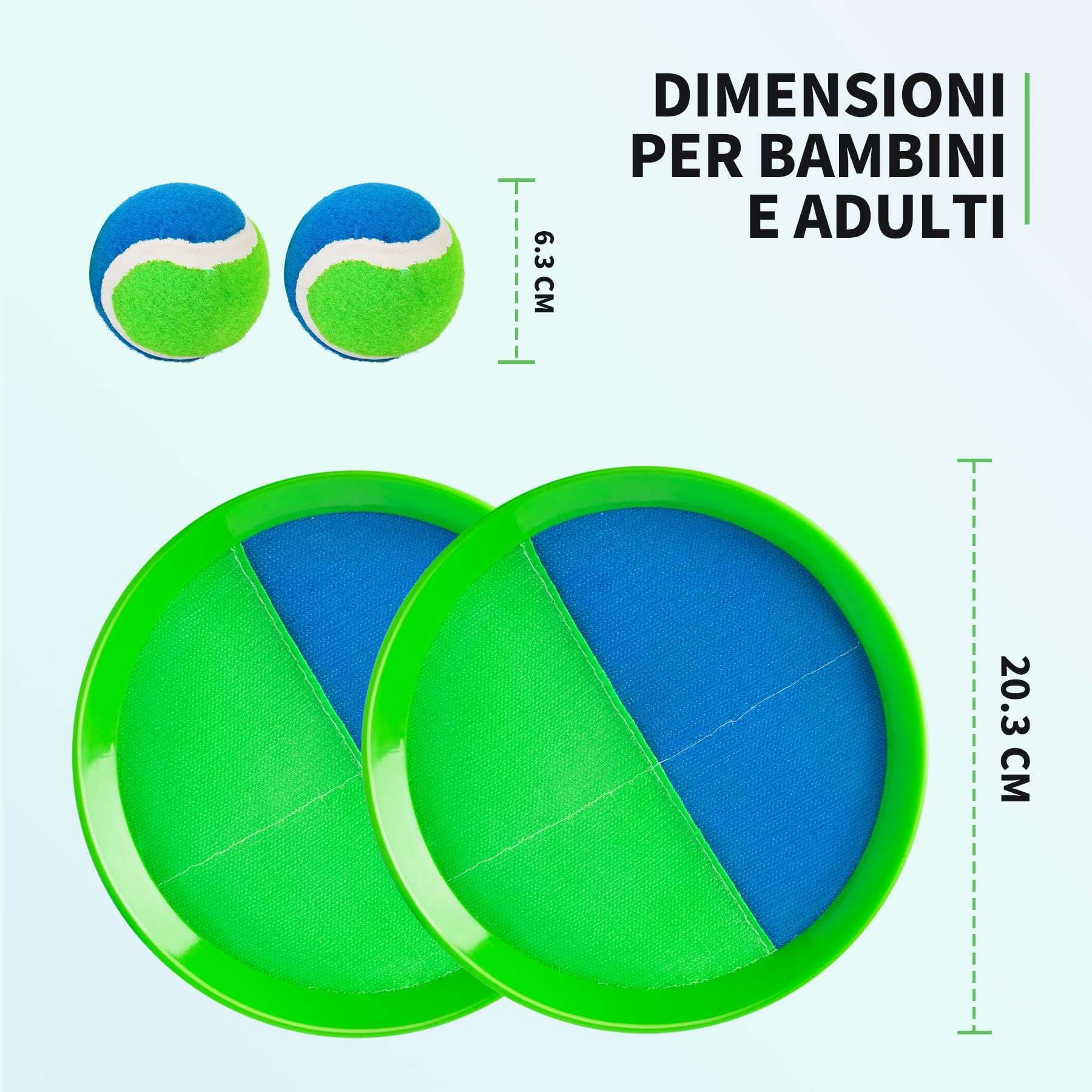 U&C Planet Catchball Game - Gioco di Lancio e Cattura della Palla in Velcro Impermeabile per Bambini 3-12 Anni - 4 Palette e 4 Palle - Giochi di Famiglia all'Aperto, Blu e Verde