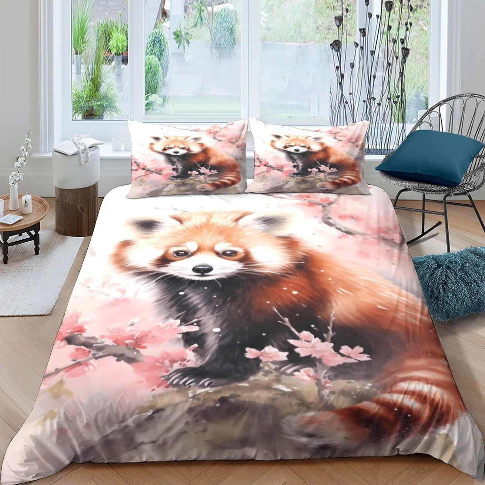 Ctjqhvkz Style-6 3D Printed Red Panda Blossom Fitted Sheet Microfiber Soft Non-Slip Bed Sheet For Bedroom Dorm Mattress Decor Single（135X200cm）