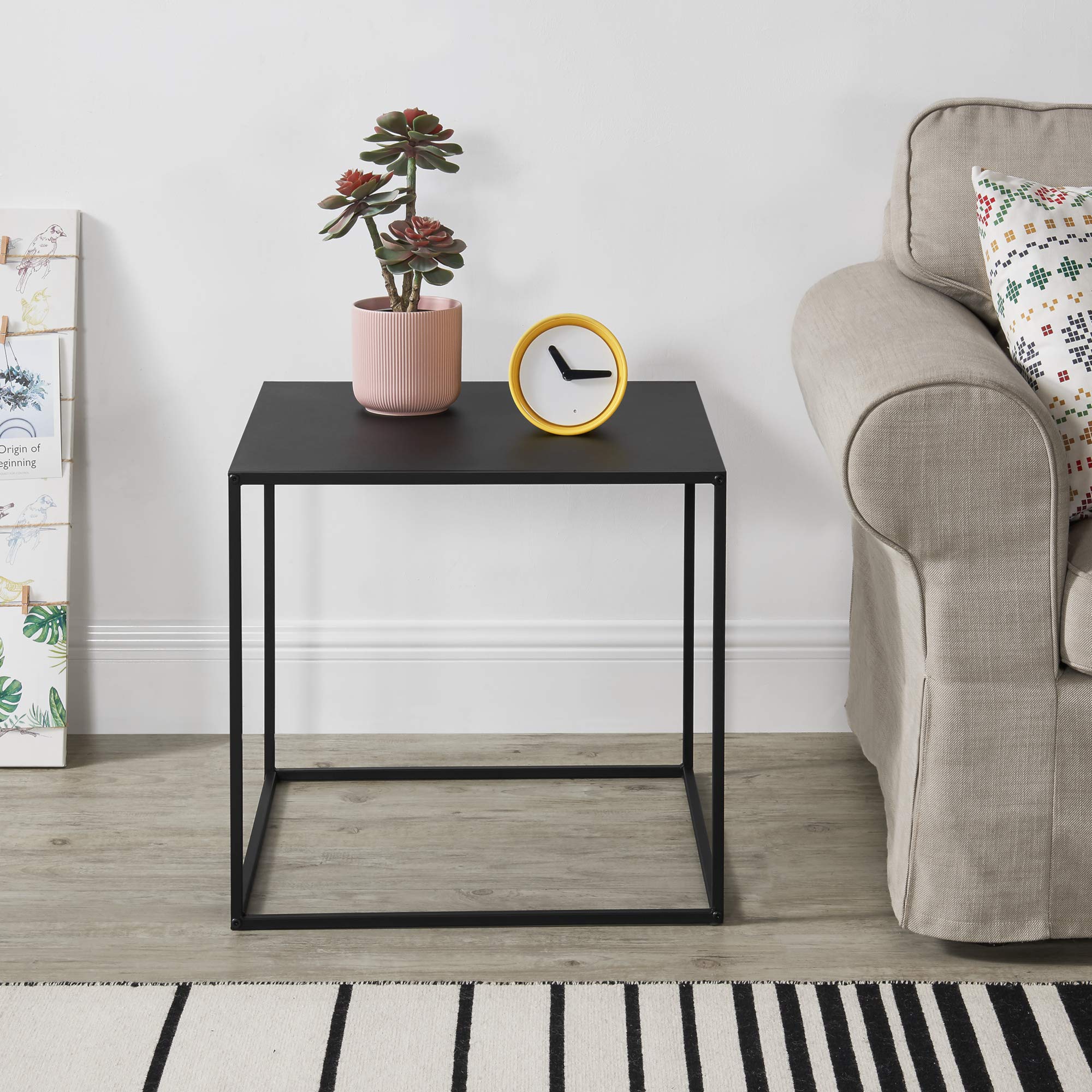 Table Console Table d'Appoint Industriel en Métal Résistant 50 x 55 x 55 cm Noir Mat