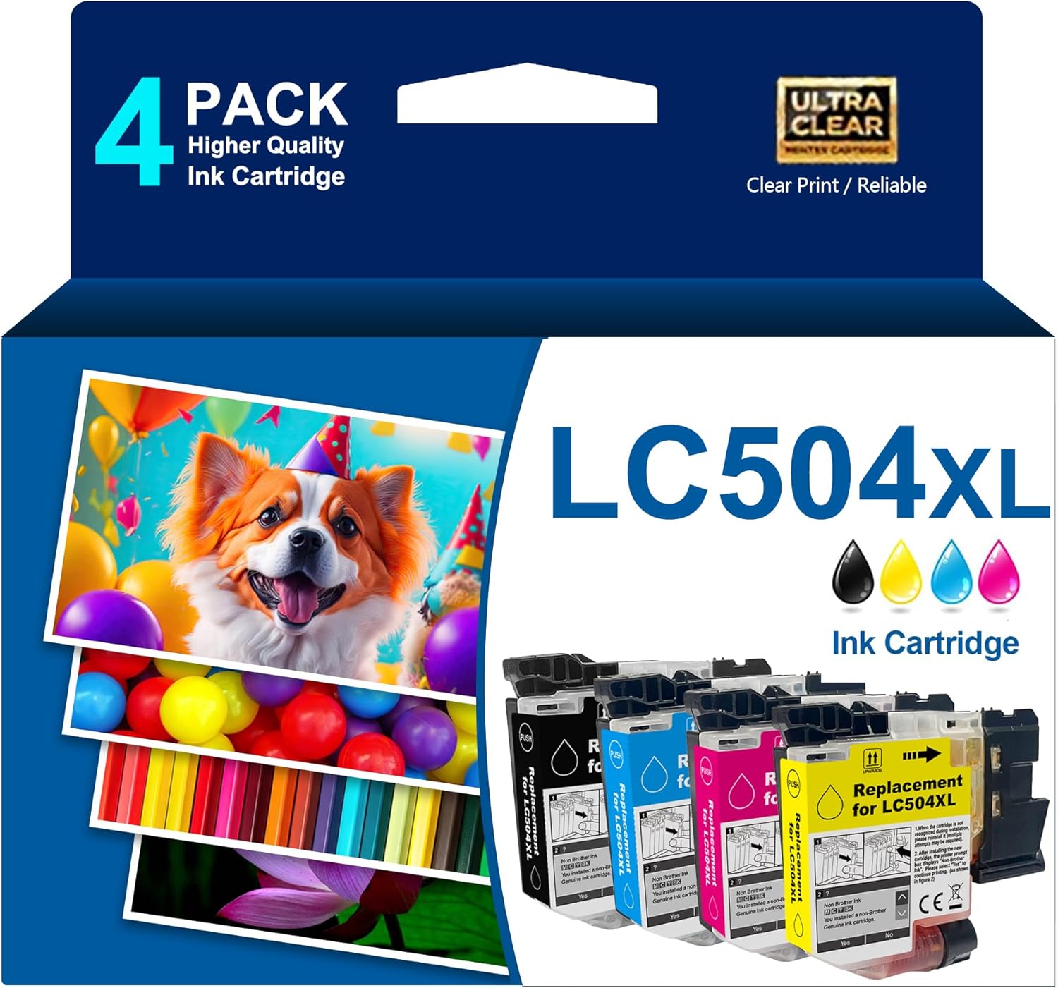 High Yield LC504 LC504XL Ink Cartridge 4-Pack Compatible with Brother MFC-J1355DW MFC-J1365DW MFC-J1367DW Printers for INKvestment 1355 1365 1367 Ink Cartridges