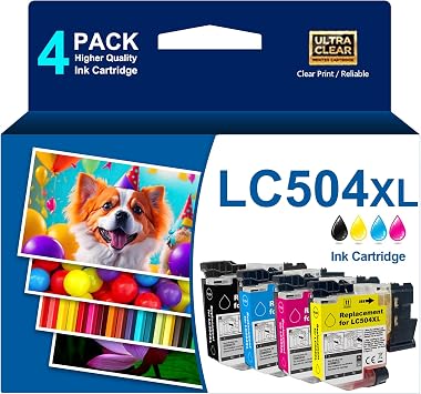 High Yield LC504 LC504XL Ink Cartridge 4-Pack Compatible with Brother MFC-J1355DW MFC-J1365DW MFC-J1367DW Printers for INKvestment 1355 1365 1367 Ink Cartridges