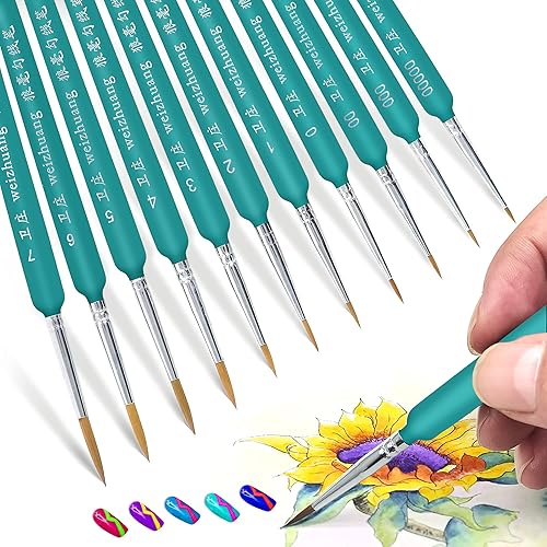 GMMA Juego de 11 pinceles de pintura de punta fina modelo miniatura pinceles de pintura pequeños para acuarela aceite pintura artística acrílico azul