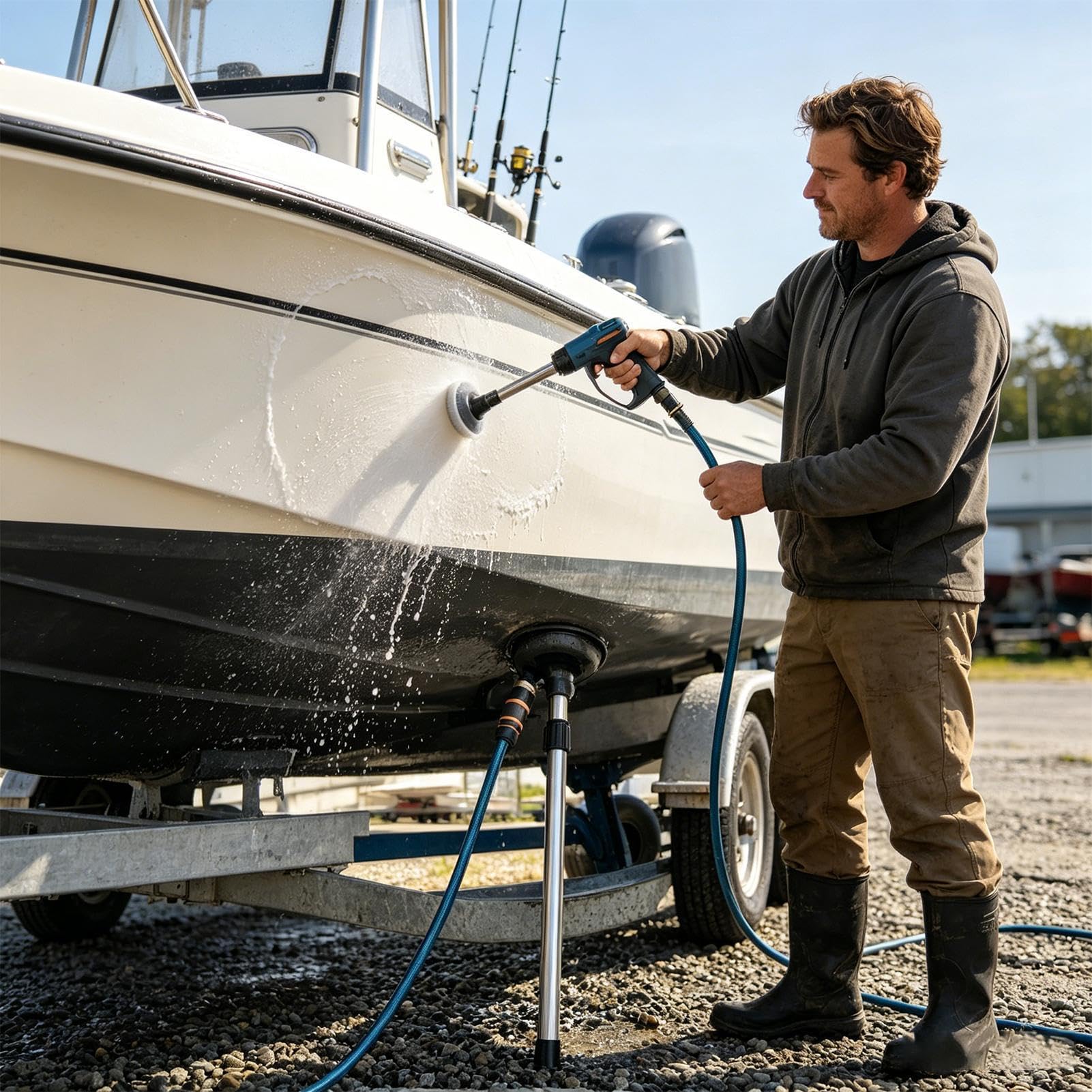 Flusher Da Motore Entrobordo Interno con Dispositivo ad Asta Telescopica | Flusher Da Motore Nautico Per Barche per lavare sabbia, fango, sporcizia da laghi e dalle banchine