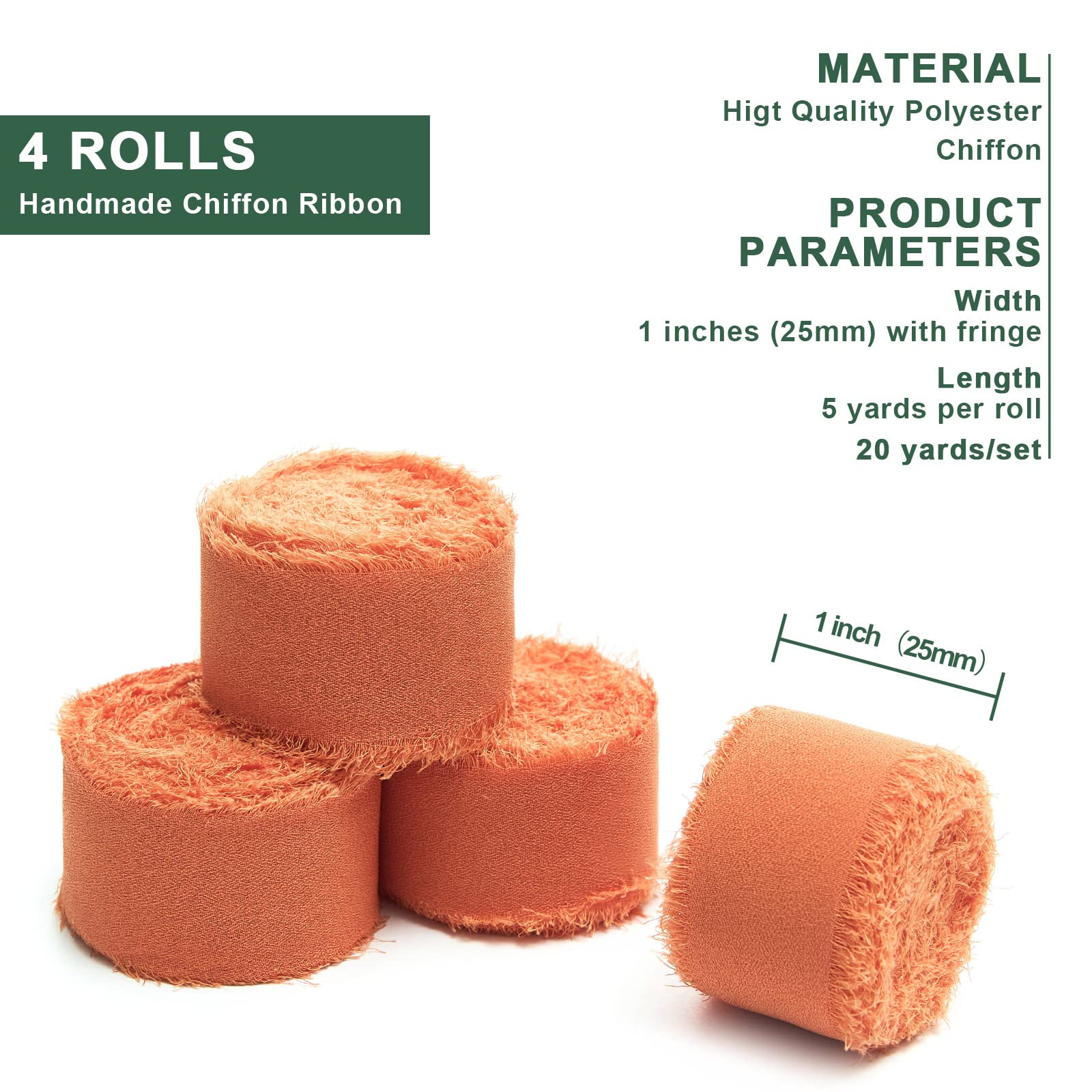 4 Rolls Orange Handmade Fringe Chiffon Silk Ribbon 1