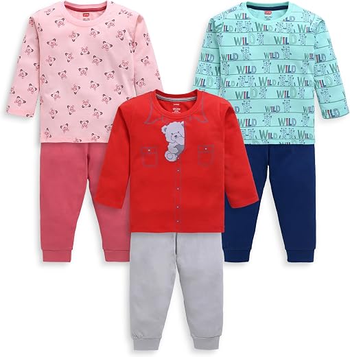 LuvLap Baby Boys Pack Of 3 Full Sleeve Printed T-Shirt &amp; Pyjama Set 100% Cotton, XXL (18 to 24 Months), Assorted