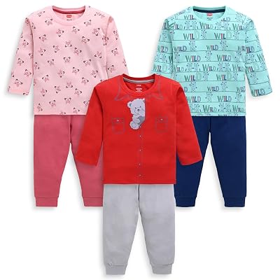 LuvLap Baby Boys Pack Of 3 Full Sleeve T-Shirt & Pyjama Set 100% Cotton, M (3 to 6 Months), Multicolor