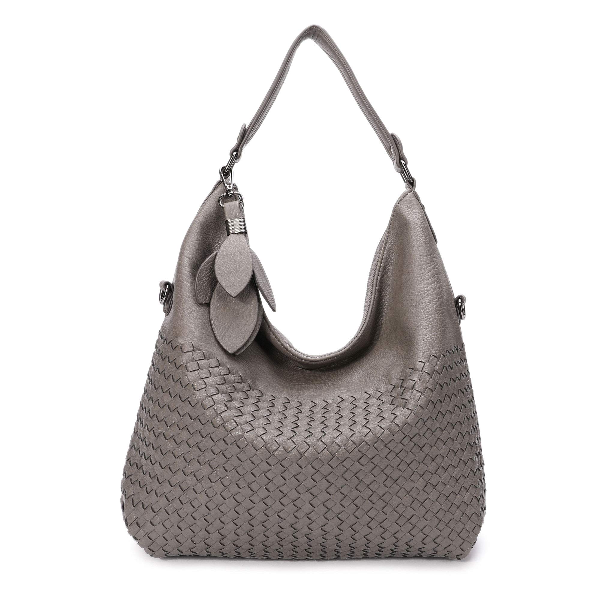 Women's Hobo Bag, Classical Braided Leather Purses Handbags Crossbody Shoulder Tote Bag (Grey)