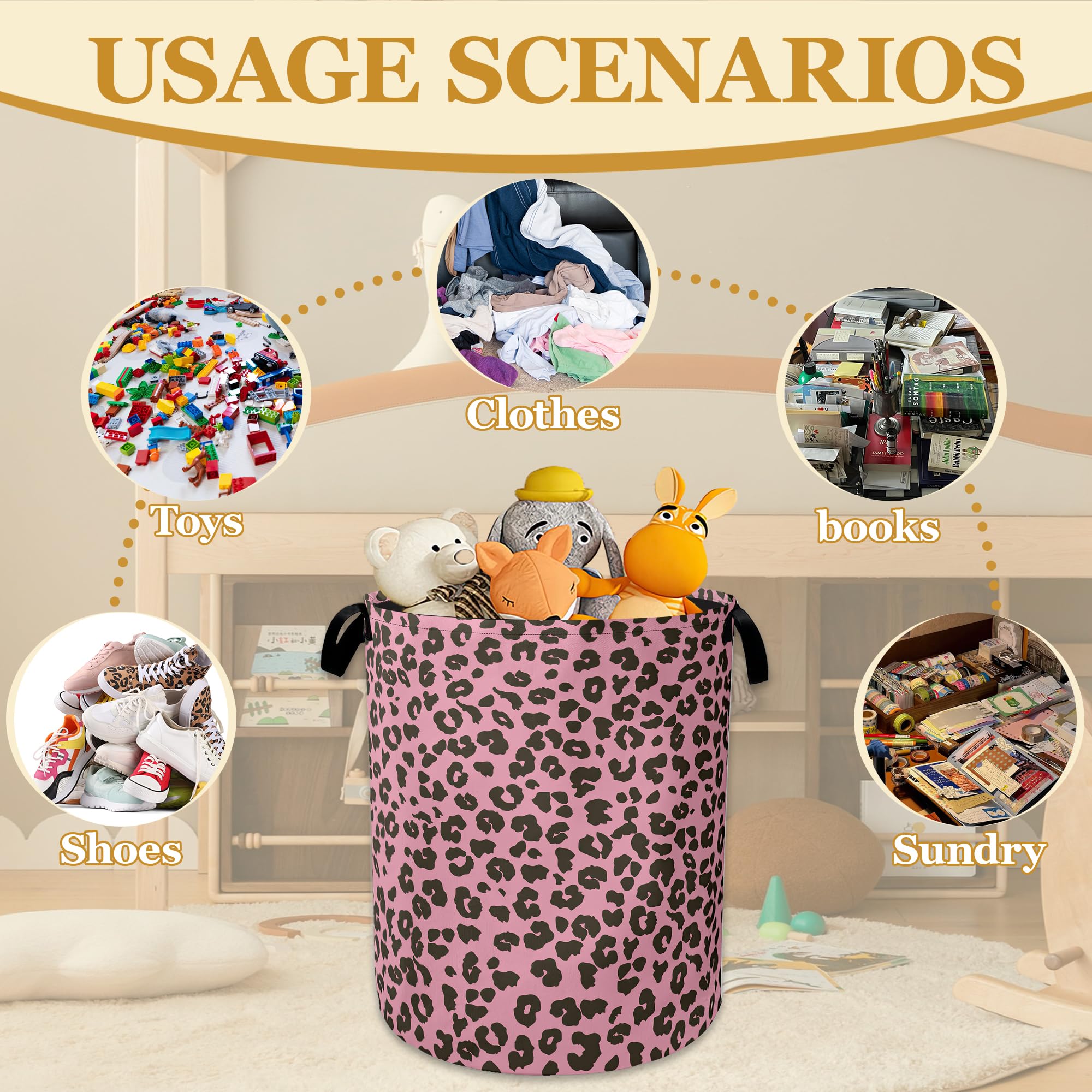 Pink Leopard Print Laundry Basket - Image 4