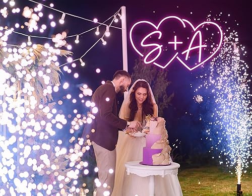 Miniatura 4 de Letreros de neón para pared, iniciales de pareja, formas de corazón, letrero de neón personalizado, letrero de neón para decoración de pared,