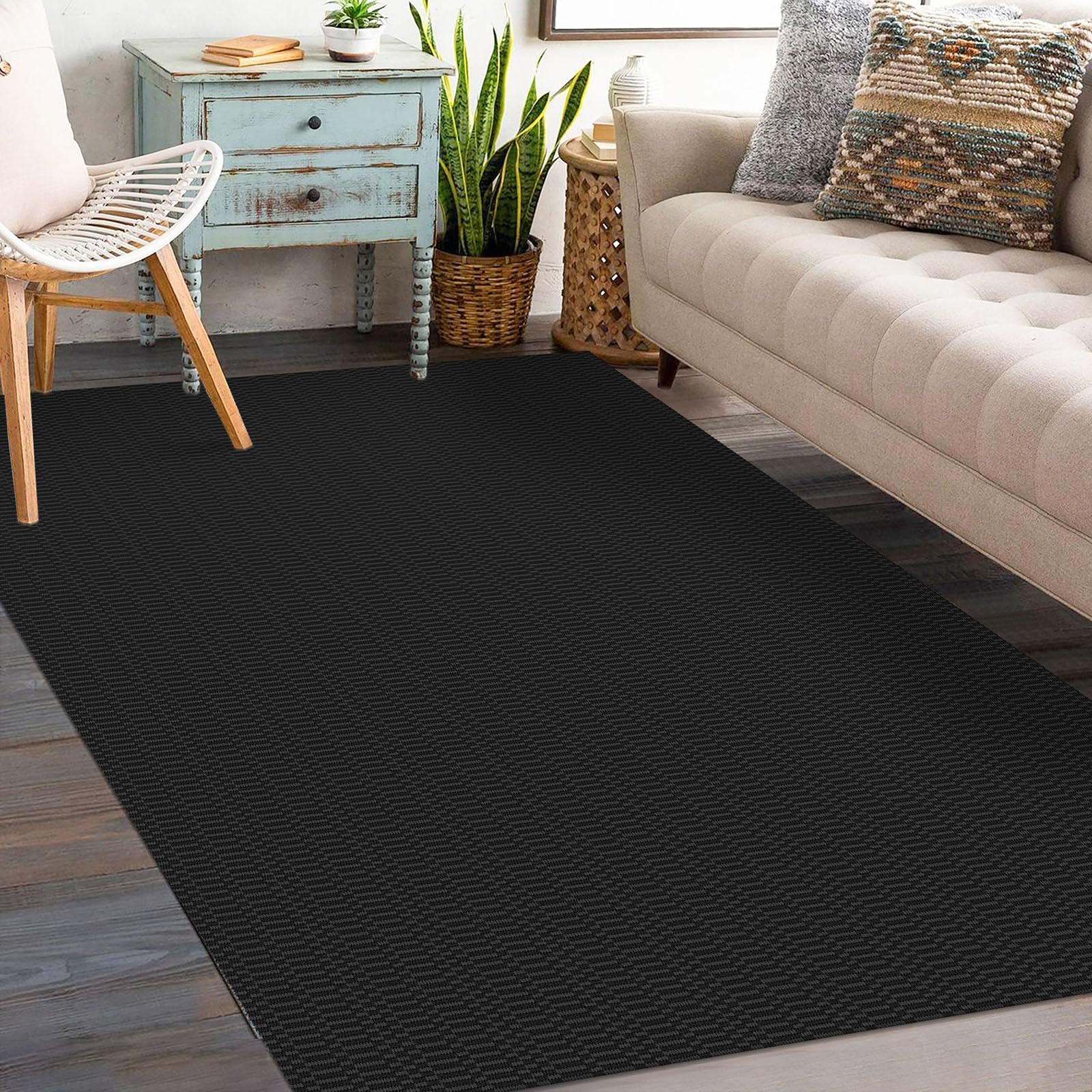 KOZYFLY Washable Entryway Rug 3x5 Ft Area Rugs Cotton Rubber Backed Throw Rugs Indoor Door Mat Kitchen Rugs Braided Floor Carpet for Front Entrance Bathroom Kitchen Living Room, Black/Grey