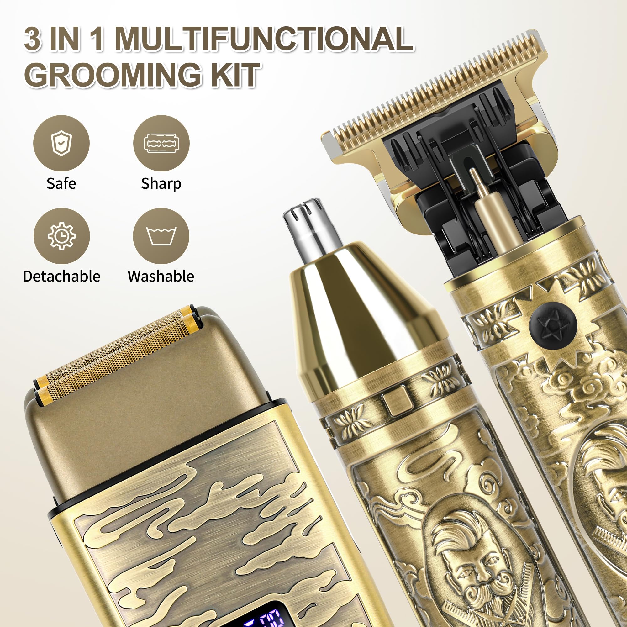 Rasoio a lamina da uomo Trimmer per barba con lama a T e rasoio per peli del naso Trimmer elettrico ricaricabile senza fili Kit di taglio dei capelli con LCD per gli uomini