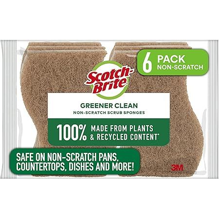 Scotch-Brite Greener Clean Non-Scratch Scrub Sponges, For Washing Dishes and Cleaning Kitchen, 6 Scrub Sponges