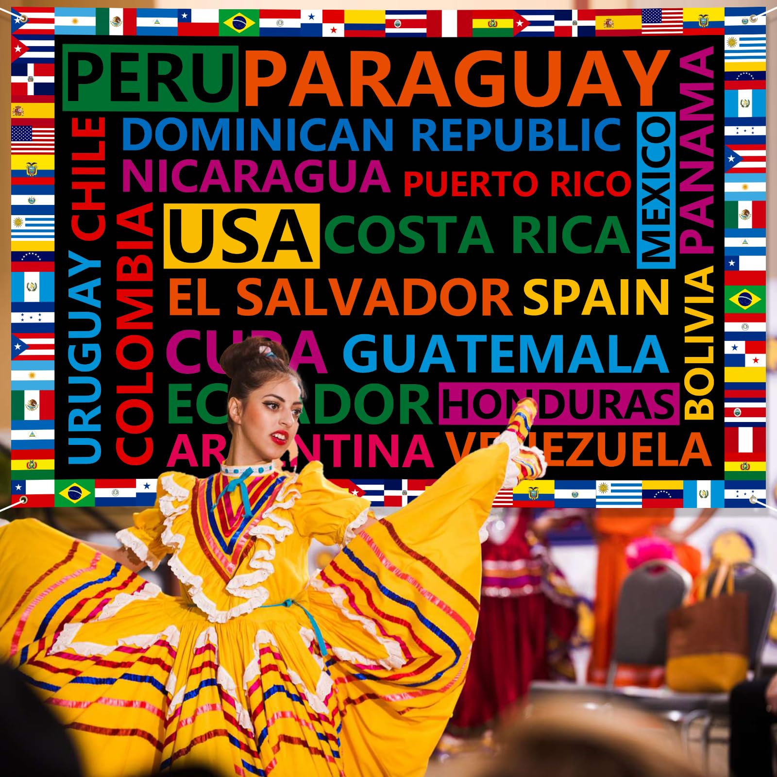 Arosche Hispanic Heritage Month Banner - 72x48 Inch Backdrop With Latino Icons & Inspiring Words